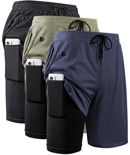 JWJ Men's 2 in 1 Workout Running Shorts 7 Inch Lightweight Athletic Gym Shorts with Compression Liner