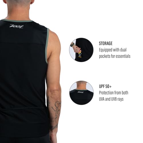 Zoot Men’s Core Tri Tank, Performance Triathlon Race Tank Top, UPF 50+ Fabric, Rear Pockets, Mesh Panels, & Cam Lock Zipper