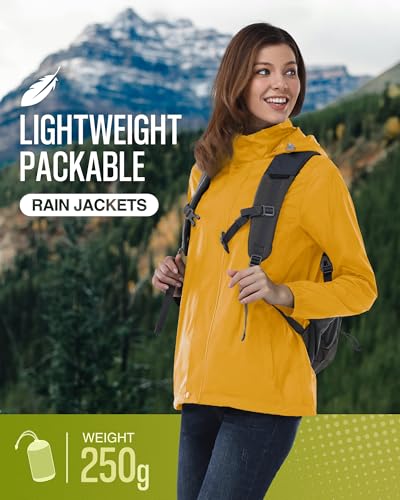 33,000ft Women's Rain Jacket Waterproof Lightweight Packable Raincoat with Hood for Golf Hiking Travel Windbreaker