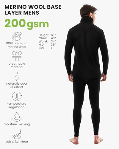 Men's Merino Wool Base Layer Set Thermal Underwear