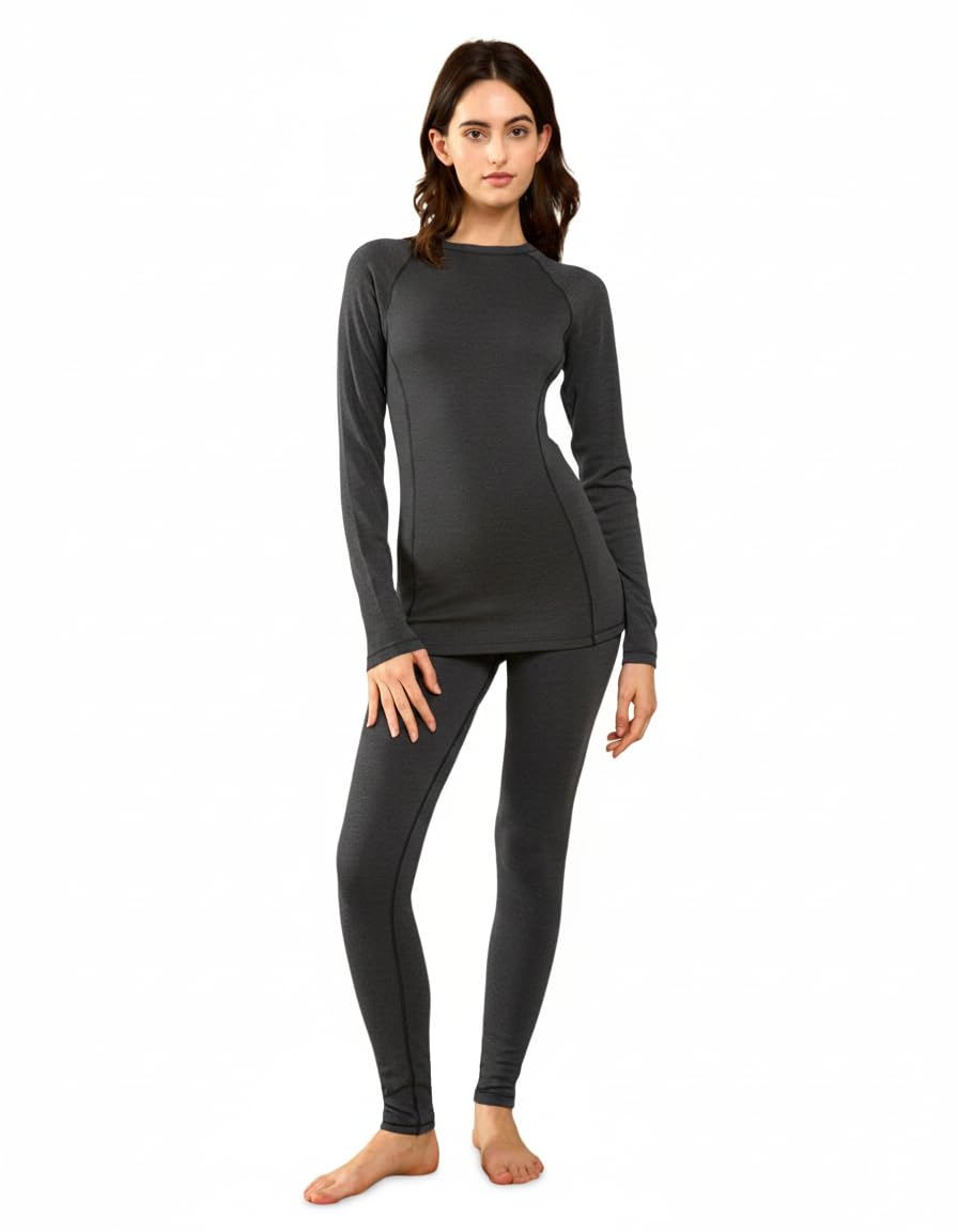 LEADHALO Midweight Merino Wool Base Layer Women Set, Moisture Wicking Warm Women's Thermals Top and Bottom for Ski Snowboard