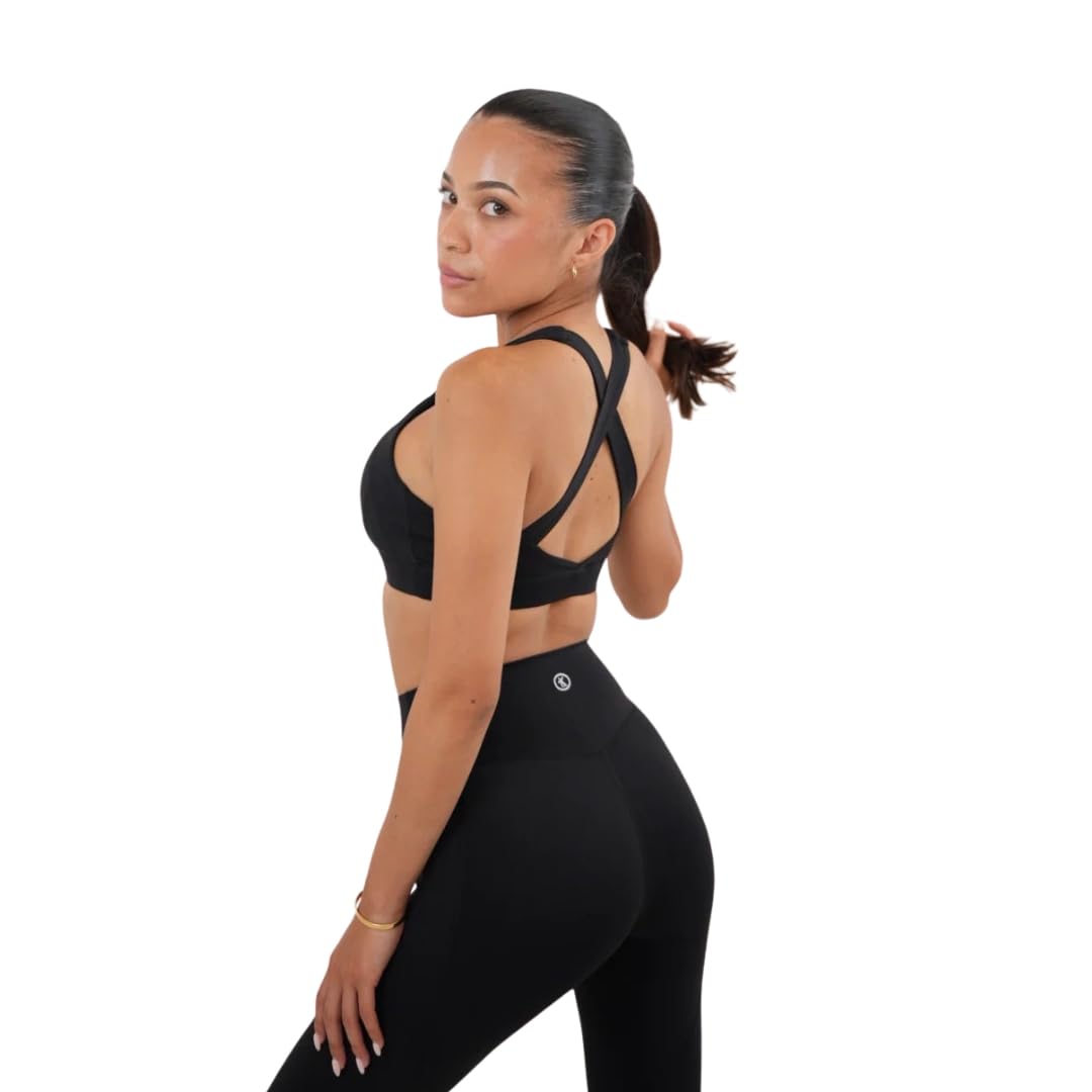 KIMITH Women’s Sports Bra – High Neck Longline Strappy Crop Top, Criss Cross Back, Wireless Padded Gym Bra for Yoga & Fitness