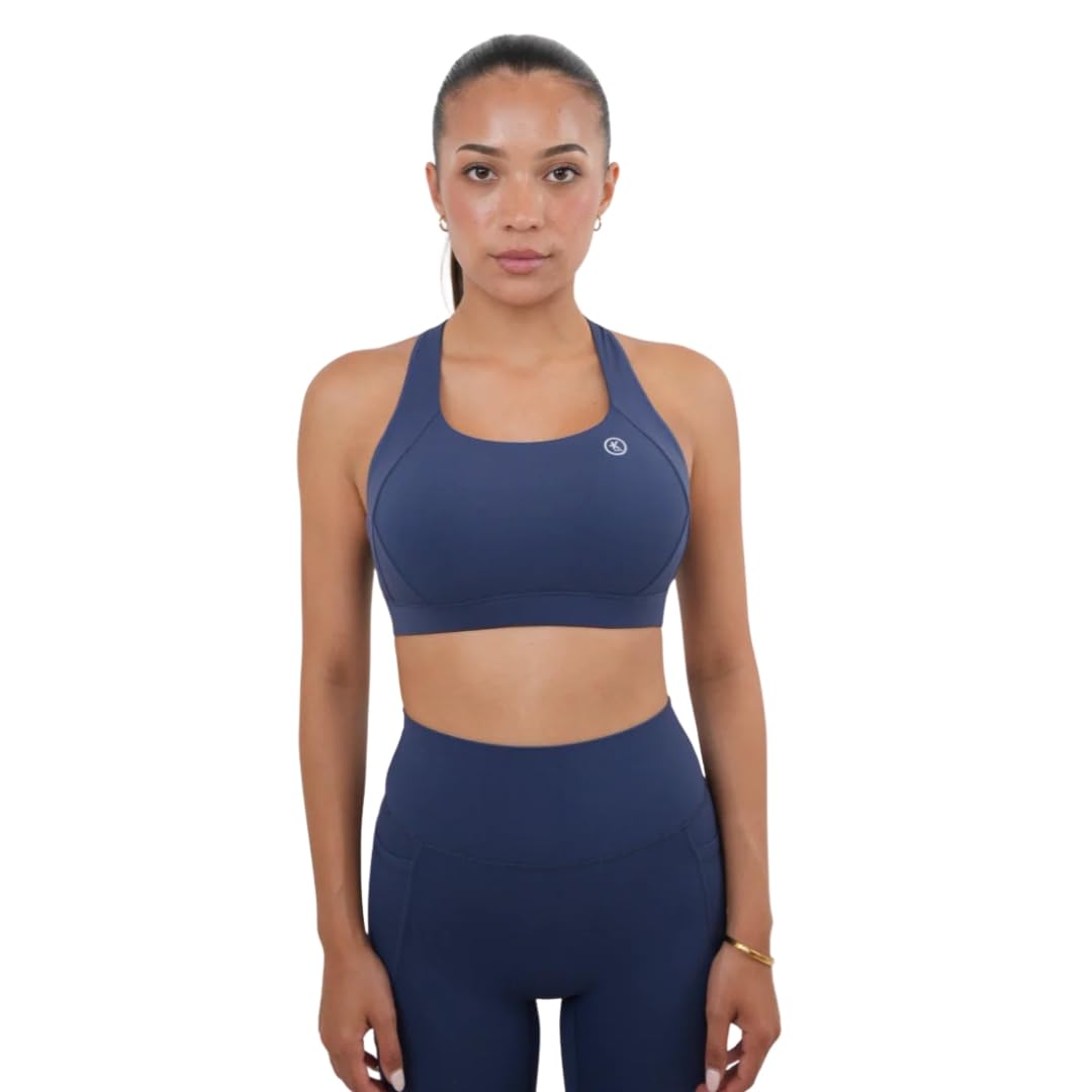 KIMITH Women’s Sports Bra – High Neck Longline Strappy Crop Top, Criss Cross Back, Wireless Padded Gym Bra for Yoga & Fitness