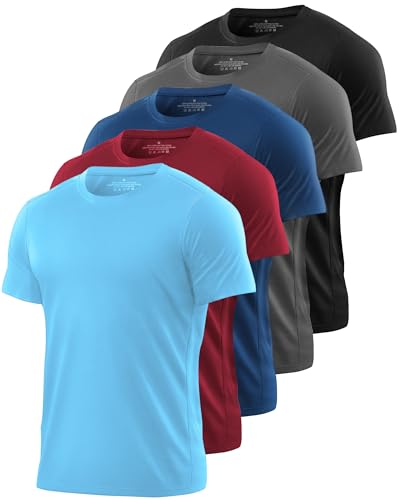 Kinglaman 1/5 Pack Mesh Workout Shirts for Men Dry Fit Gym Quick Dry Athletic Short Sleeve Sports T-Shirt Moisture Wicking