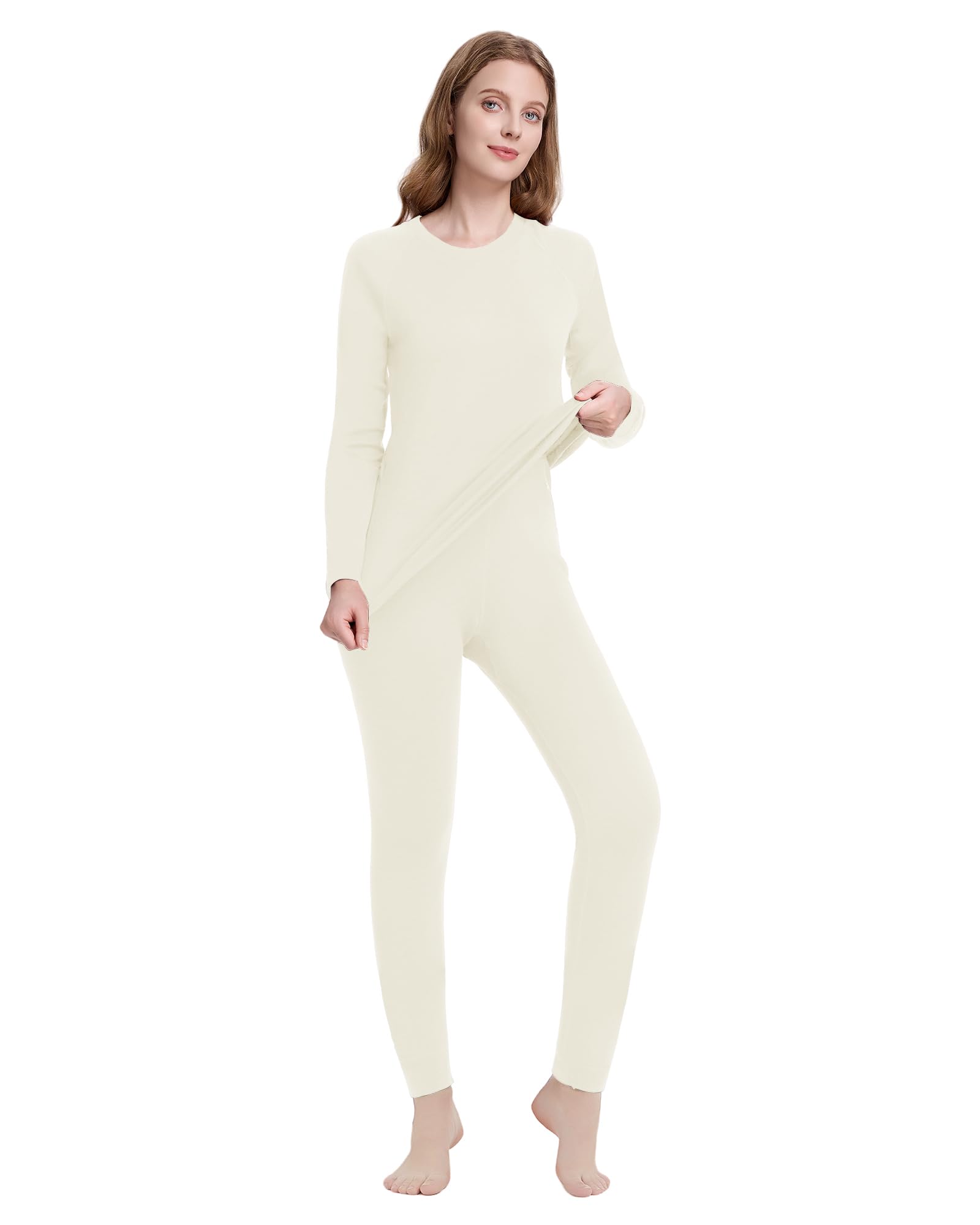 woolcano Women's 100% Merino Wool Base Layer Set - Active Thermal Underwear"