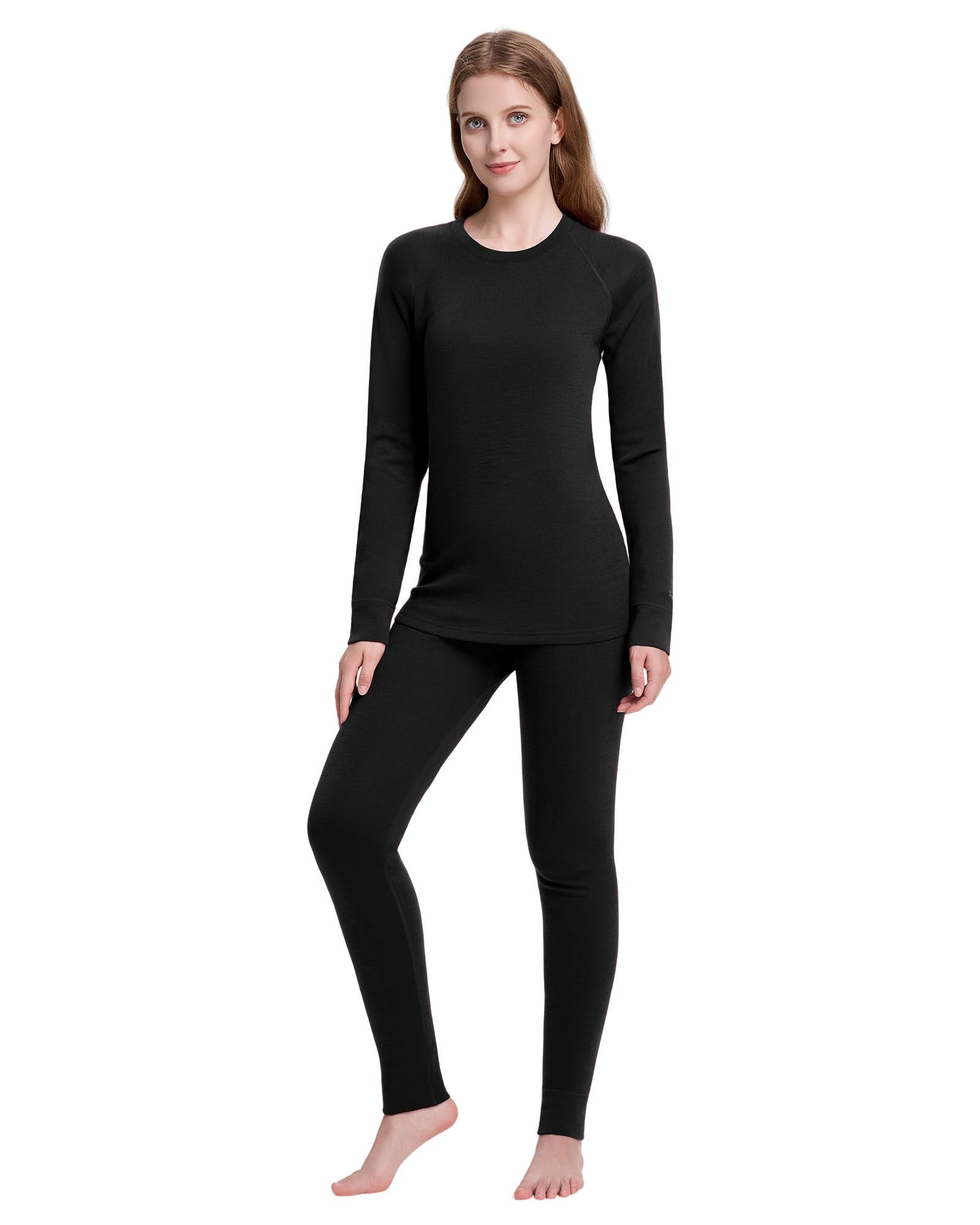 woolcano Women's 100% Merino Wool Base Layer Set - Active Thermal Underwear"