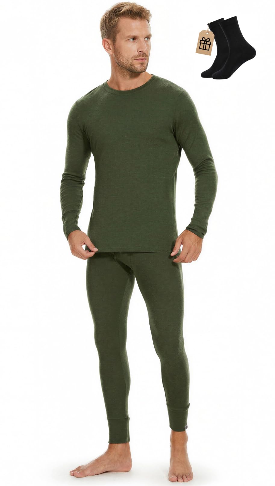 MERINNOVATION Merino Wool Base Layer Set for Men 100% Merino Wool Pajamas Set Thermal Sleep PJS Lite - Midweight Top, Bottom