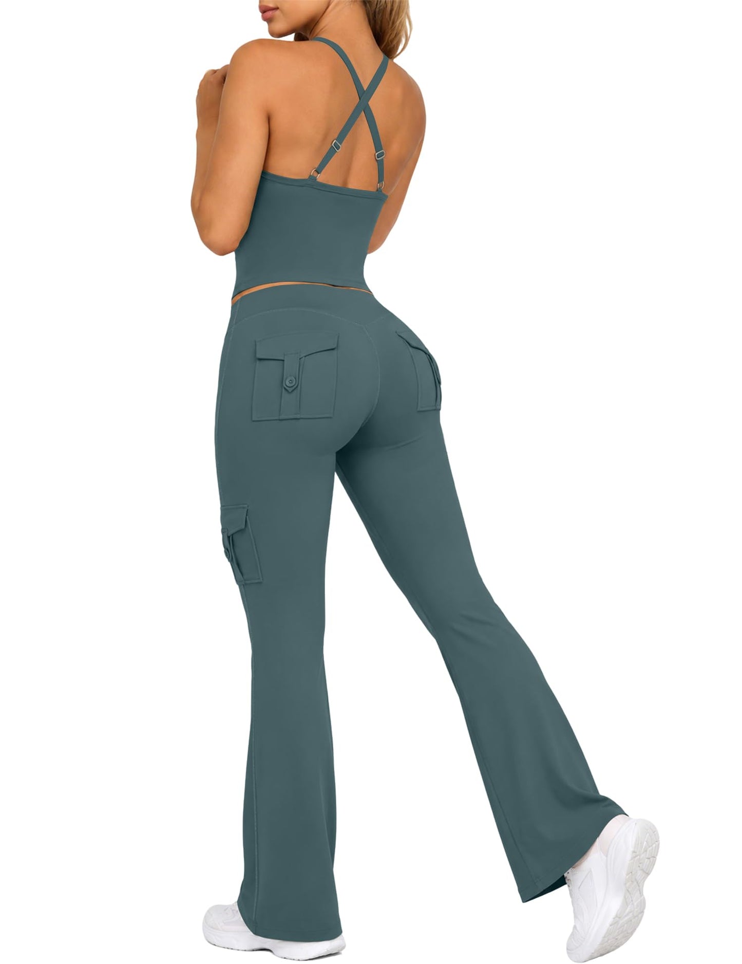 Women's 2 Piece Workout Set Cami Tank & Flare Leggings