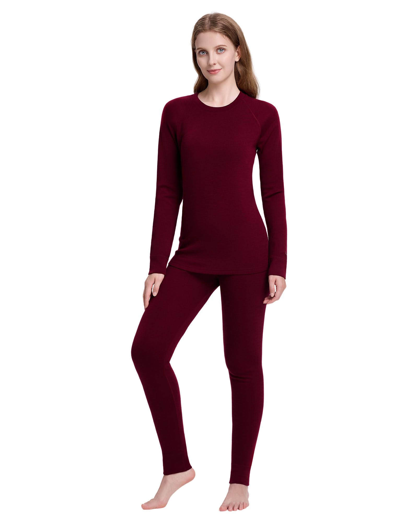 woolcano Women's 100% Merino Wool Base Layer Set - Active Thermal Underwear"