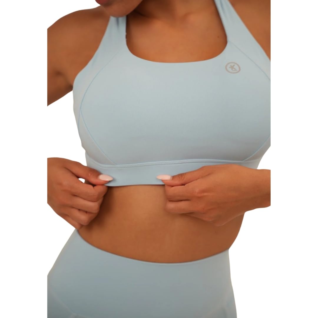 KIMITH Women’s Sports Bra – High Neck Longline Strappy Crop Top, Criss Cross Back, Wireless Padded Gym Bra for Yoga & Fitness
