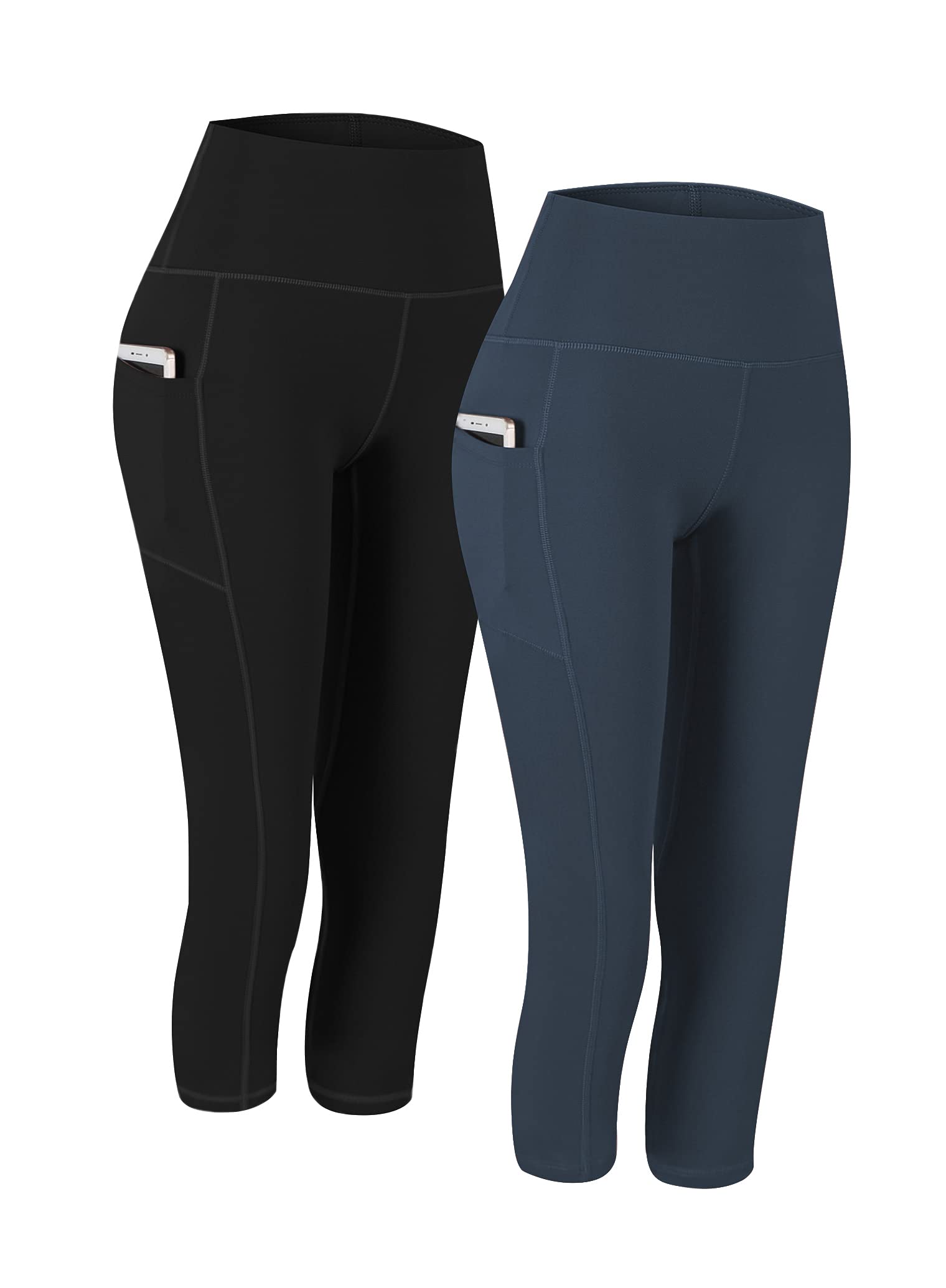 Fengbay 2 Pack High Waist Yoga Pants with Pockets, Tummy Control Workout Running Yoga Leggings for Women