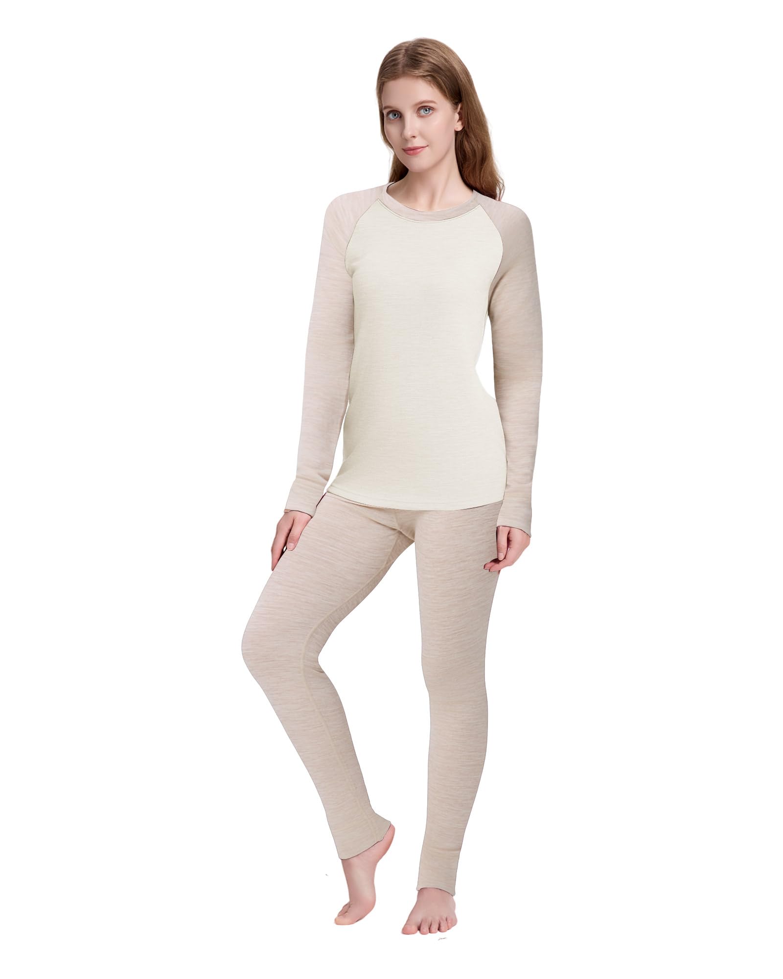 woolcano Women's 100% Merino Wool Base Layer Set - Active Thermal Underwear"