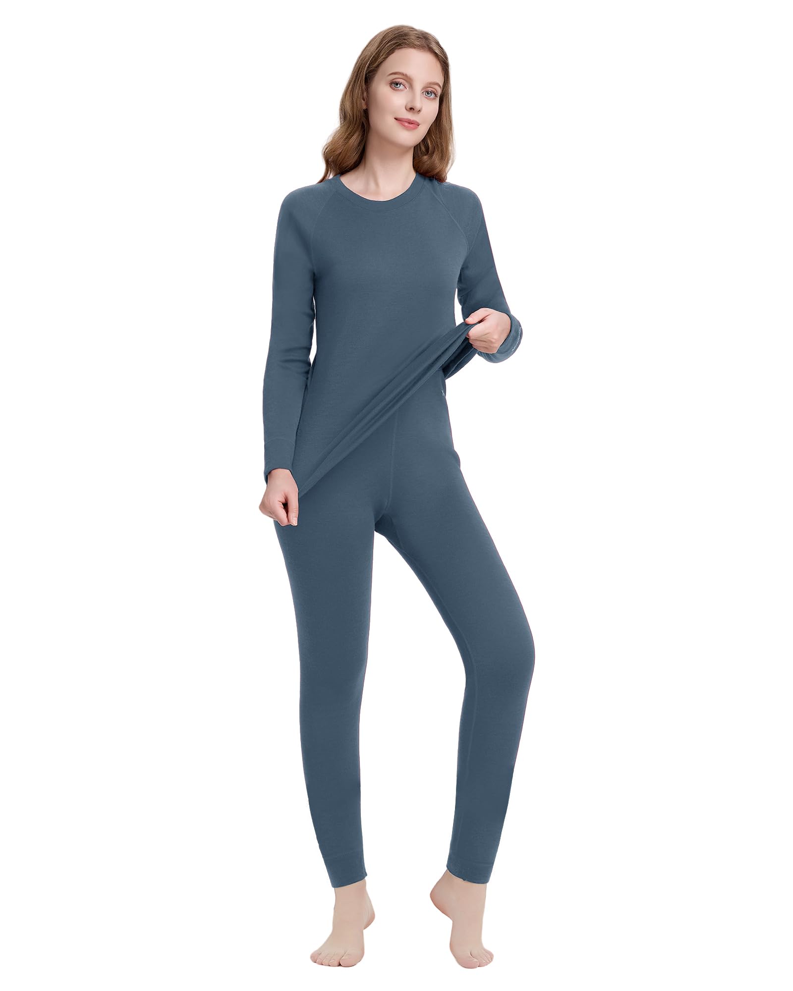 woolcano Women's 100% Merino Wool Base Layer Set - Active Thermal Underwear"