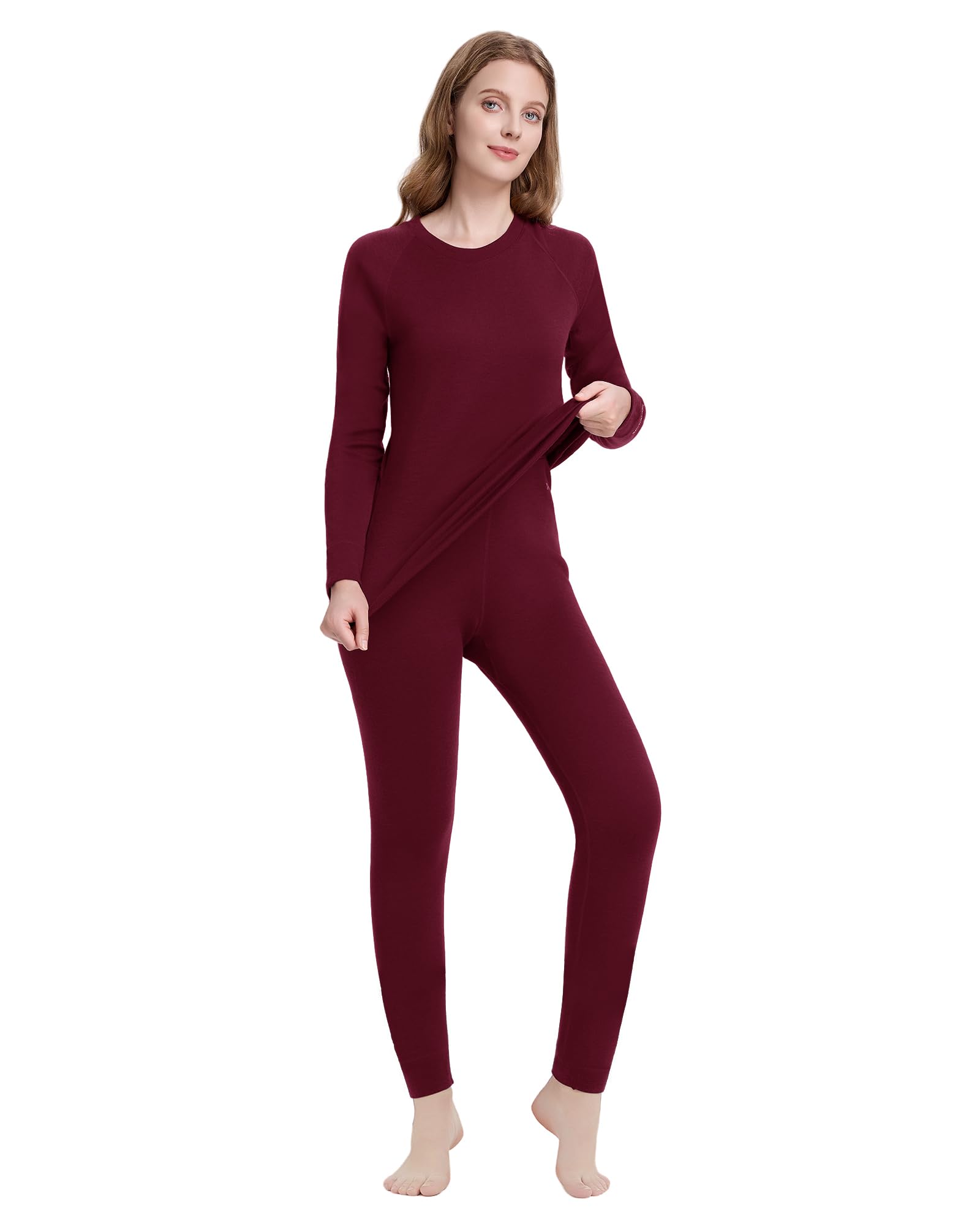 woolcano Women's 100% Merino Wool Base Layer Set - Active Thermal Underwear"