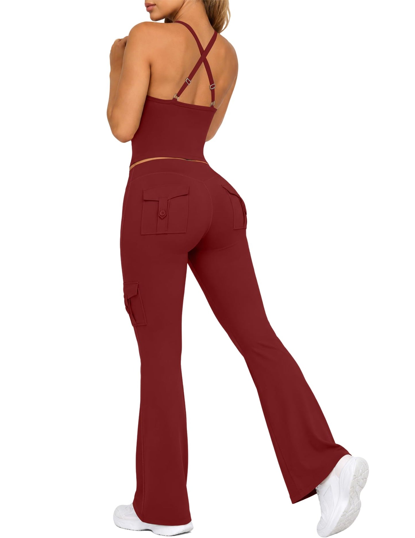 Women's 2 Piece Workout Set Cami Tank & Flare Leggings