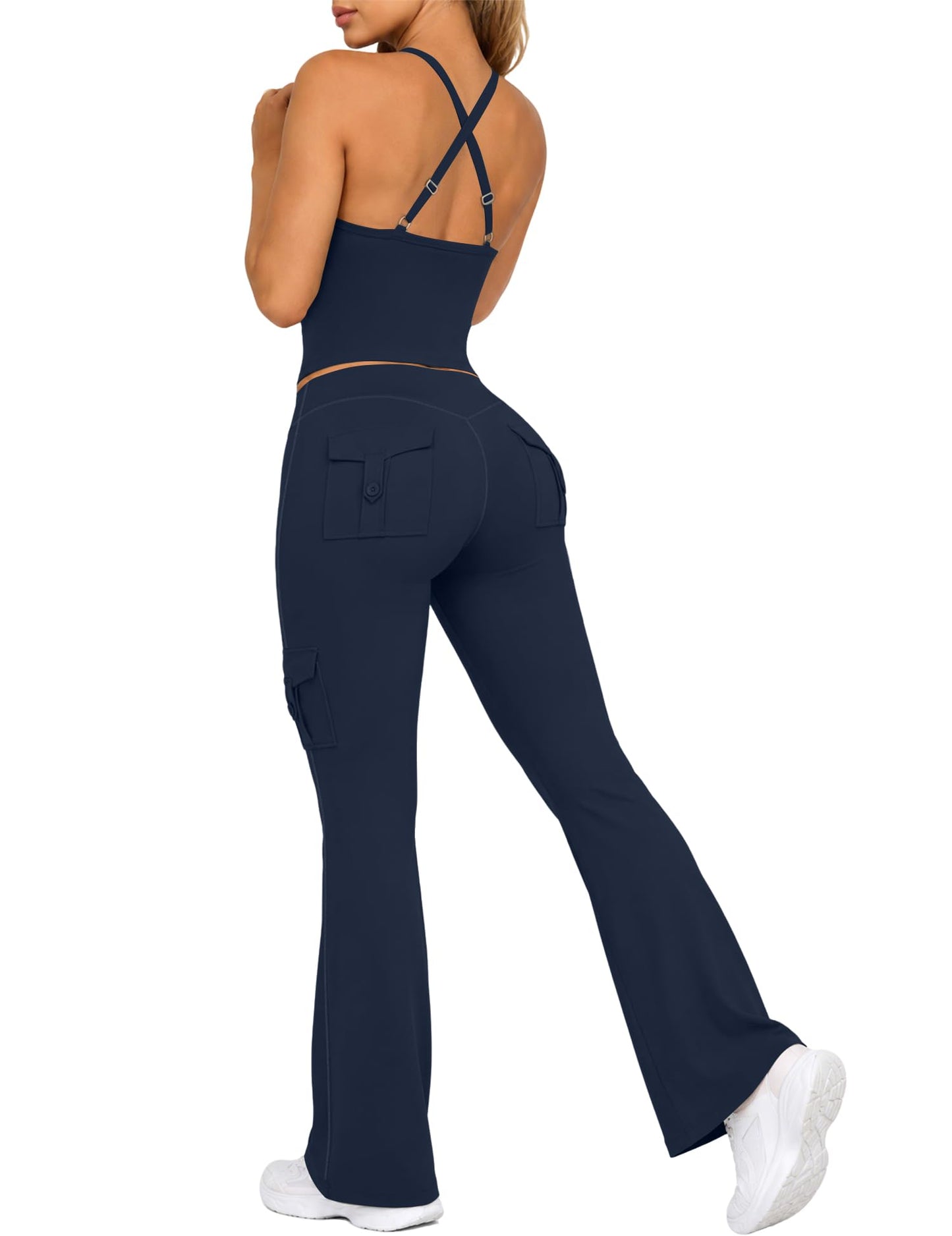 Women's 2 Piece Workout Set Cami Tank & Flare Leggings