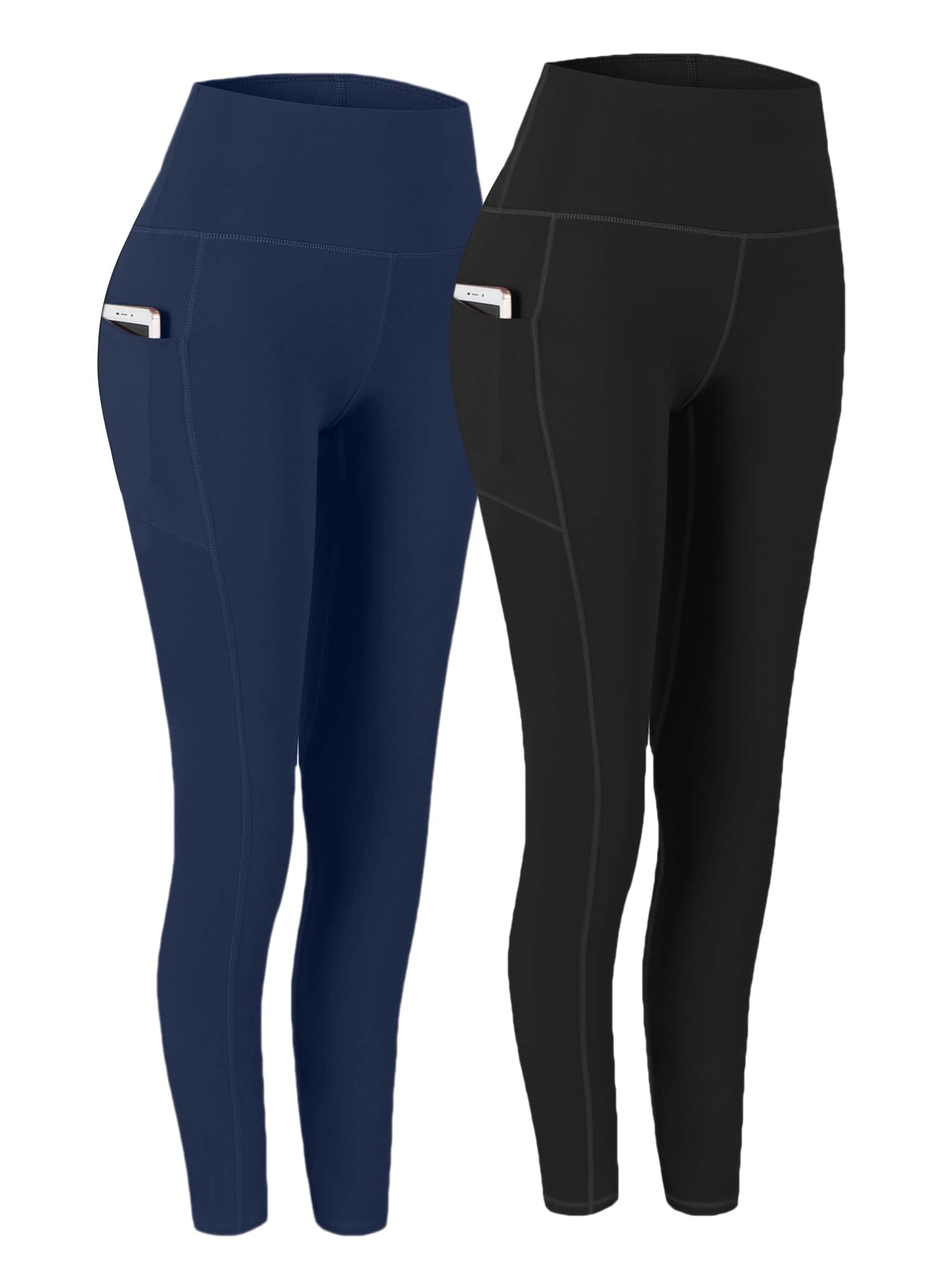 Fengbay 2 Pack High Waist Yoga Pants with Pockets, Tummy Control Workout Running Yoga Leggings for Women