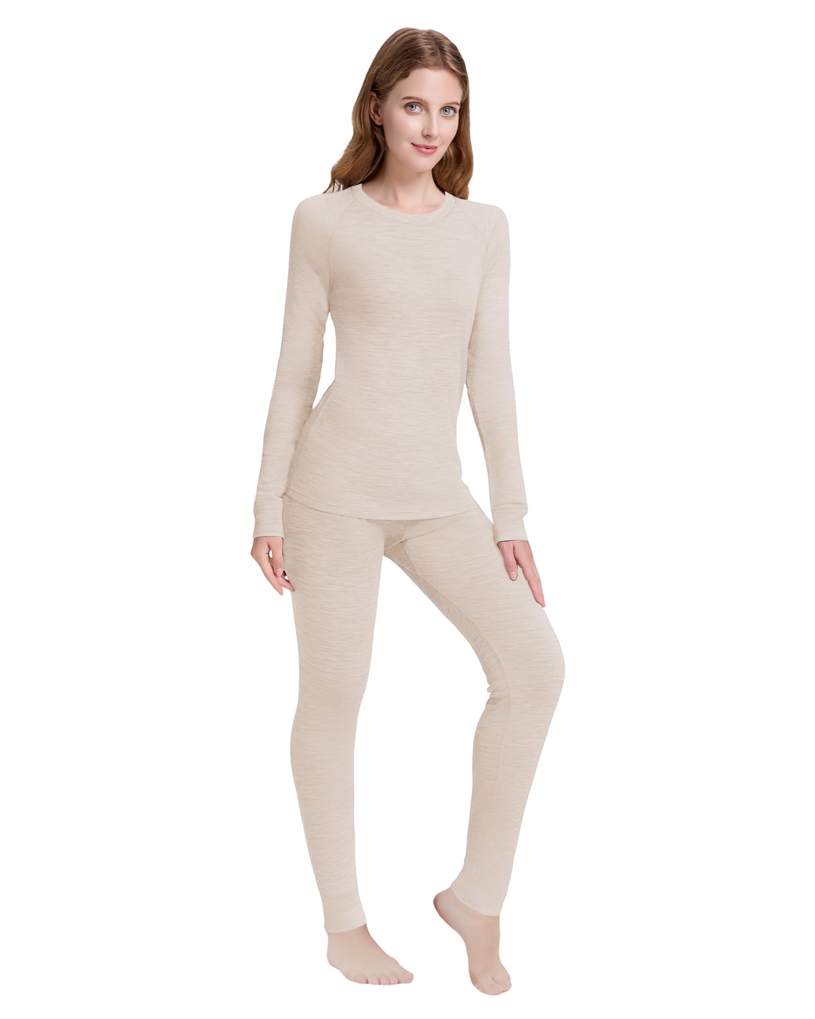 woolcano Women's 100% Merino Wool Base Layer Set - Active Thermal Underwear"