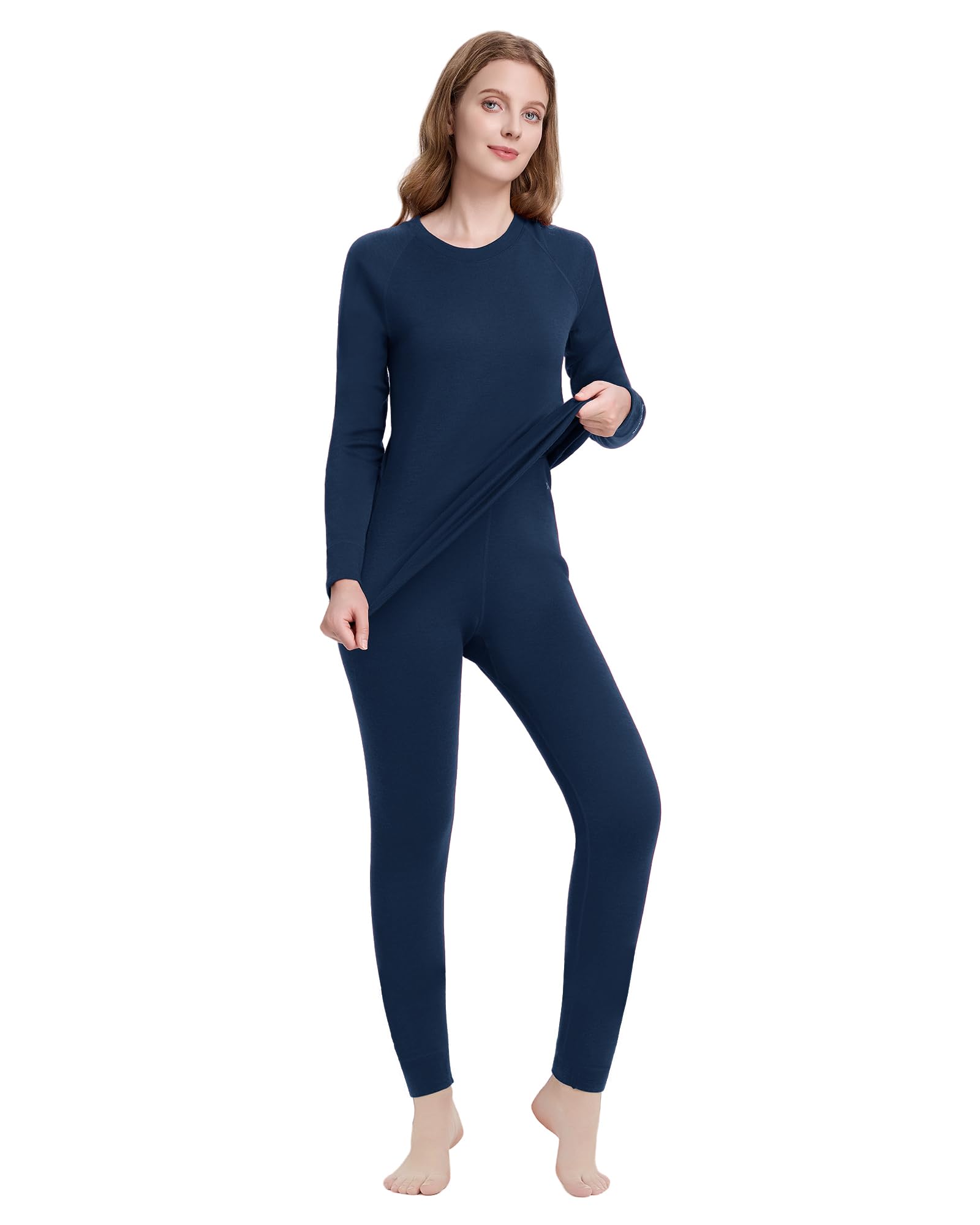 woolcano Women's 100% Merino Wool Base Layer Set - Active Thermal Underwear"