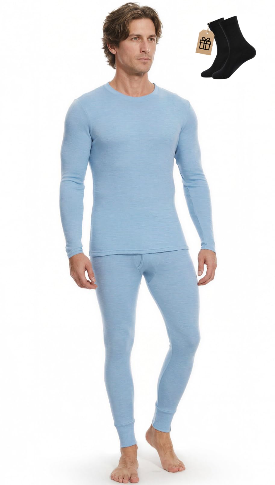 MERINNOVATION Merino Wool Base Layer Set for Men 100% Merino Wool Pajamas Set Thermal Sleep PJS Lite - Midweight Top, Bottom
