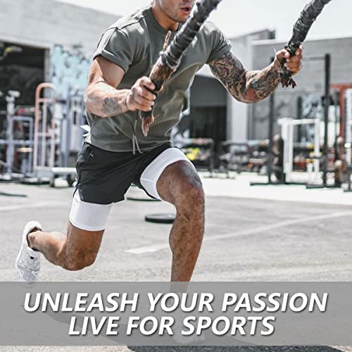 JWJ Men's 2 in 1 Workout Running Shorts 7 Inch Lightweight Athletic Gym Shorts with Compression Liner
