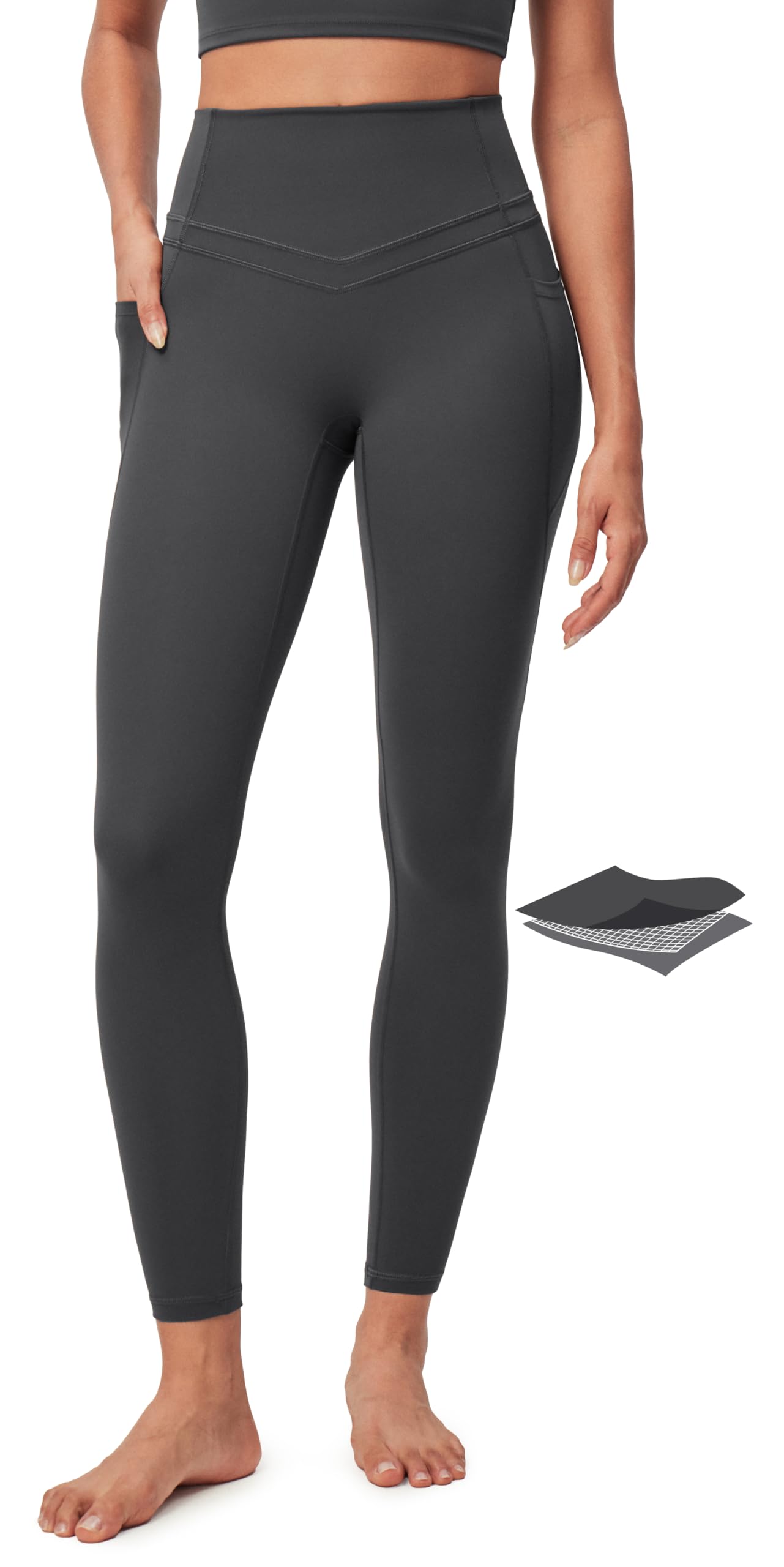IUGA Compression Leggings with Pockets for Women Tummy Control Leggings No Front Seam Workout High Waist Yoga Pants
