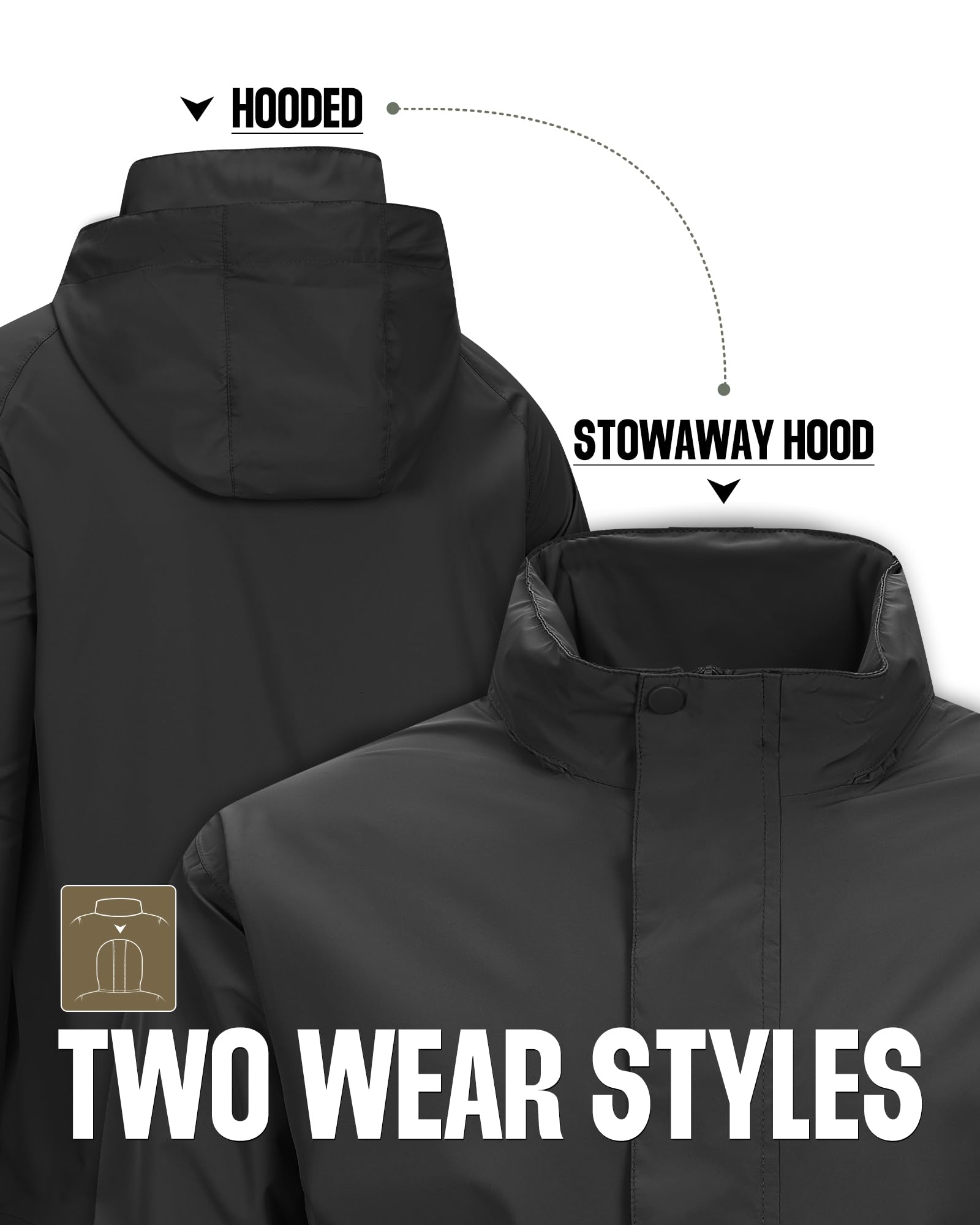 33,000ft Men's Packable Rain Jacket Waterproof Lightweight Raincoat Rain Shell with Hood for Outdoor Hiking Golf Travel