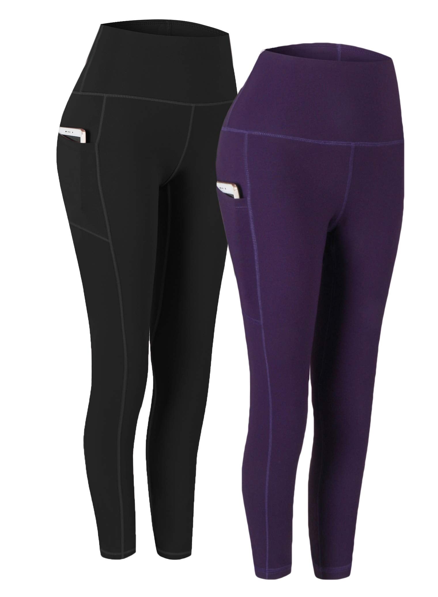Fengbay 2 Pack High Waist Yoga Pants with Pockets, Tummy Control Workout Running Yoga Leggings for Women