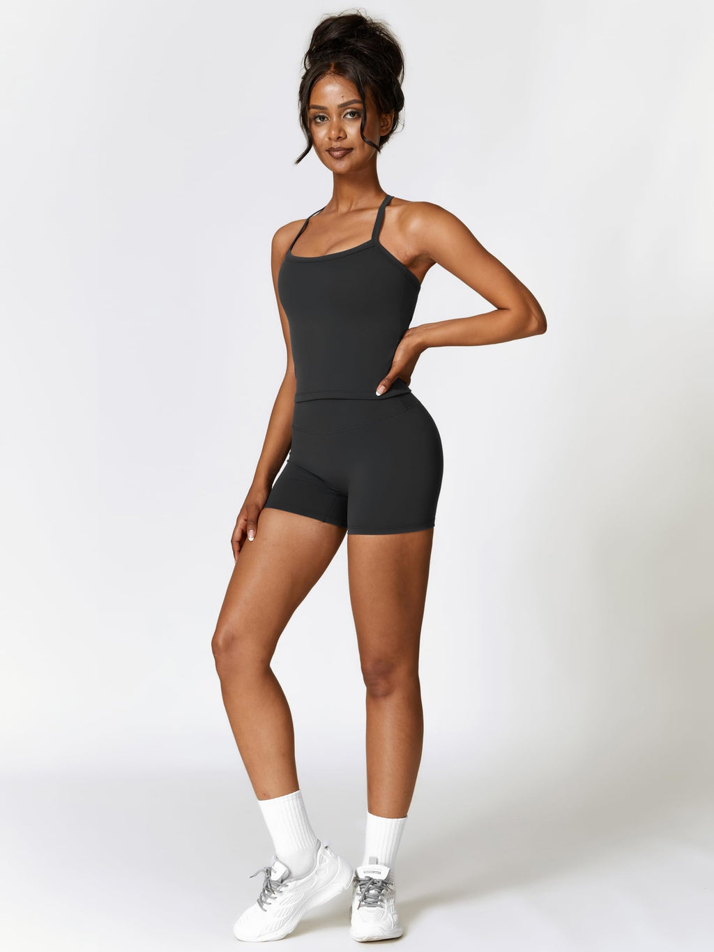 Women's 2 Piece Workout Set Cross Back Tank & Biker Shorts