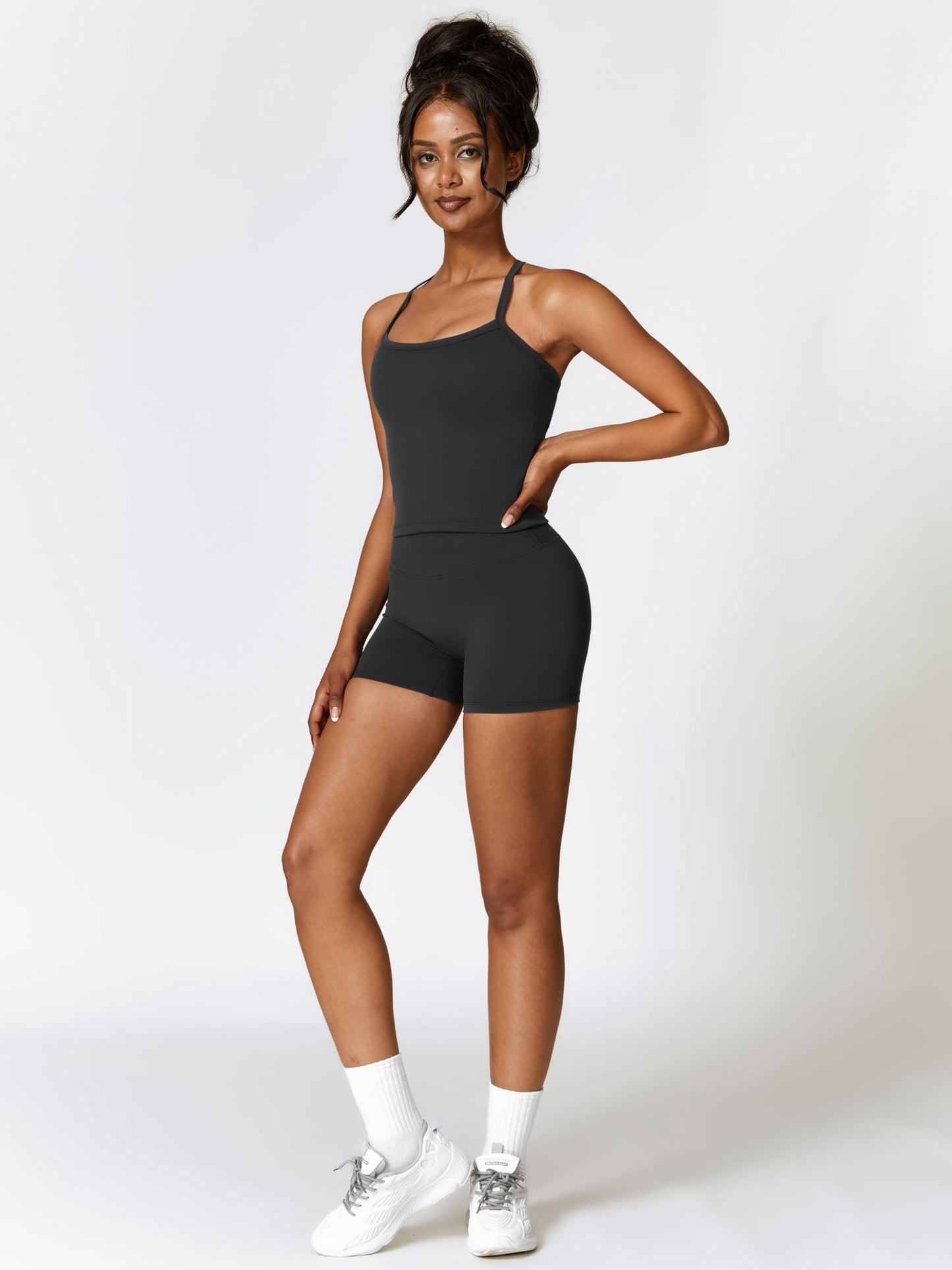 Women's 2 Piece Workout Set Cross Back Tank & Biker Shorts