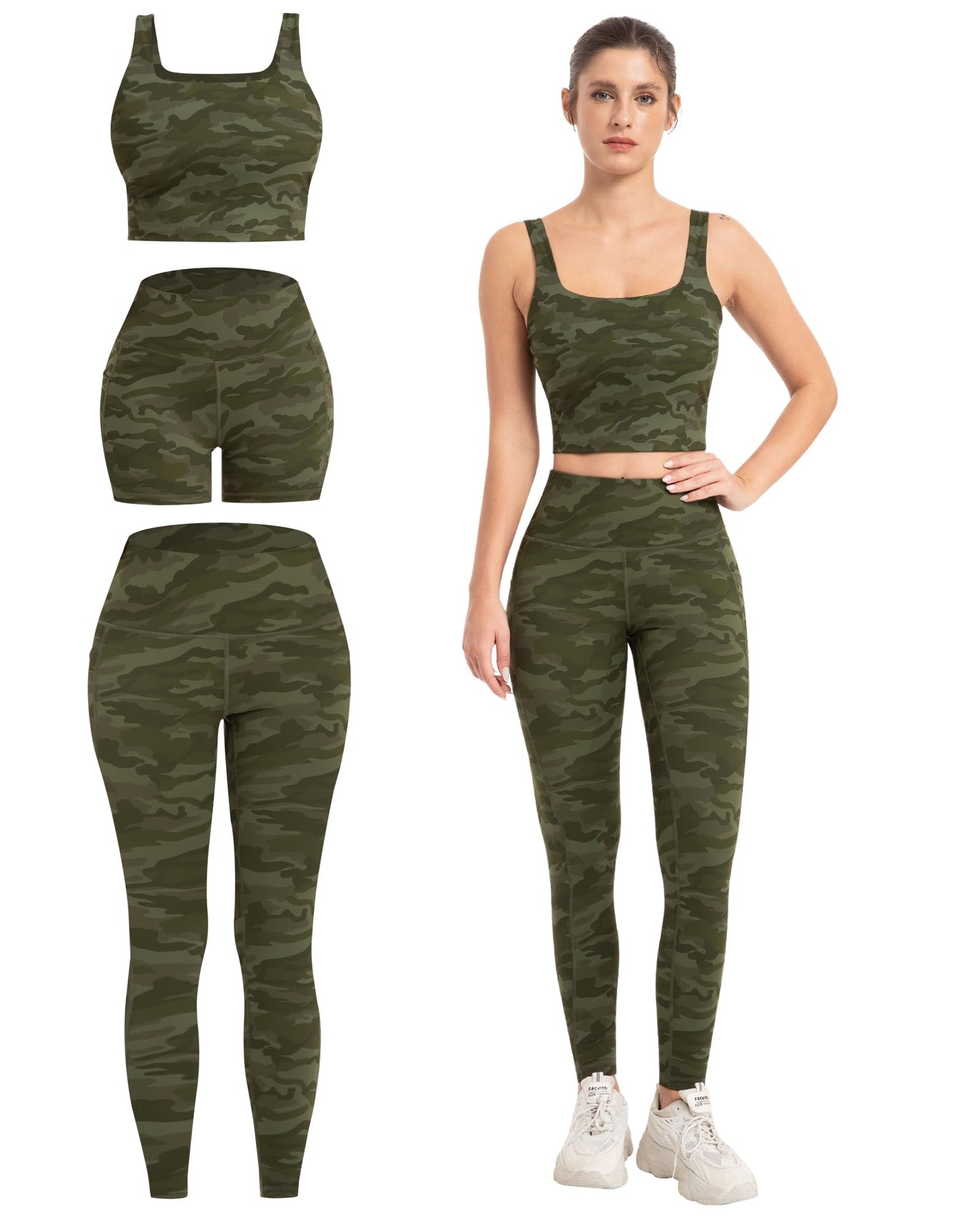 Women's 3 Piece Workout Set Leggings Shorts & Sports Bra