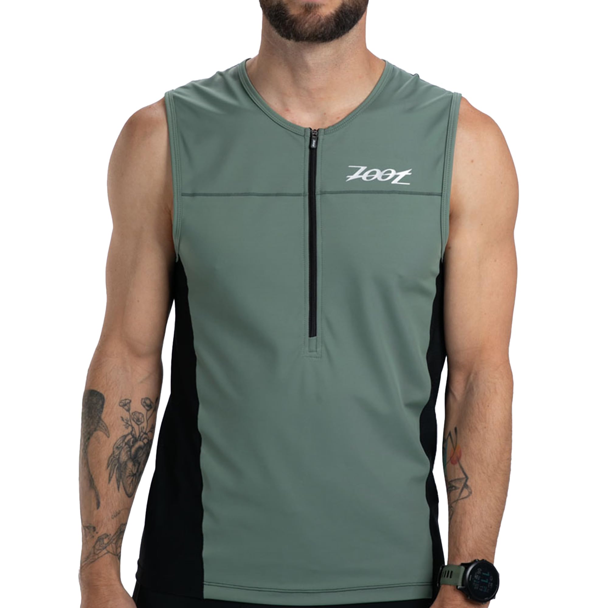 Zoot Men’s Core Tri Tank, Performance Triathlon Race Tank Top, UPF 50+ Fabric, Rear Pockets, Mesh Panels, & Cam Lock Zipper