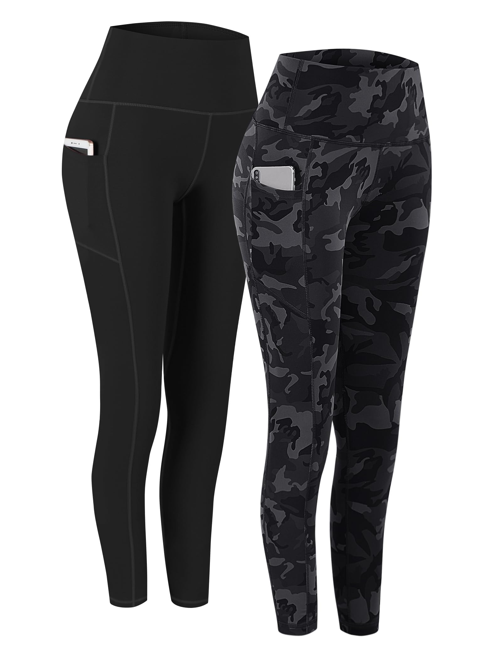 Fengbay 2 Pack High Waist Yoga Pants with Pockets, Tummy Control Workout Running Yoga Leggings for Women
