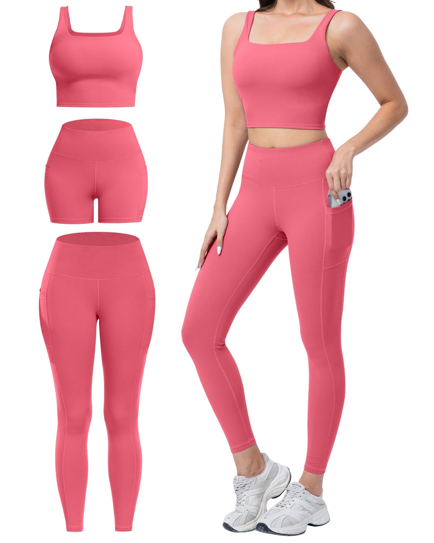 Women's 3 Piece Workout Set Leggings Shorts & Sports Bra