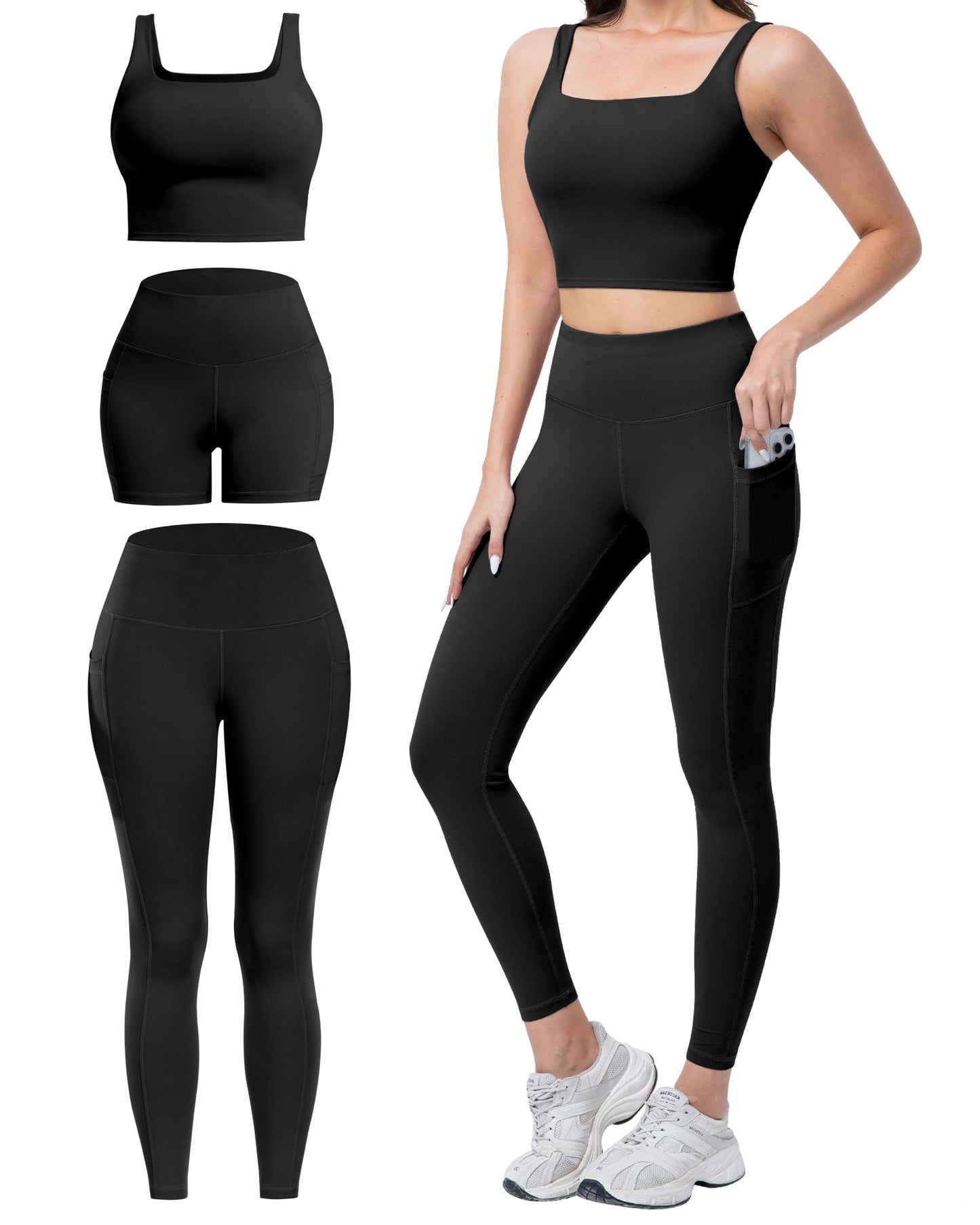 Women's 3 Piece Workout Set Leggings Shorts & Sports Bra