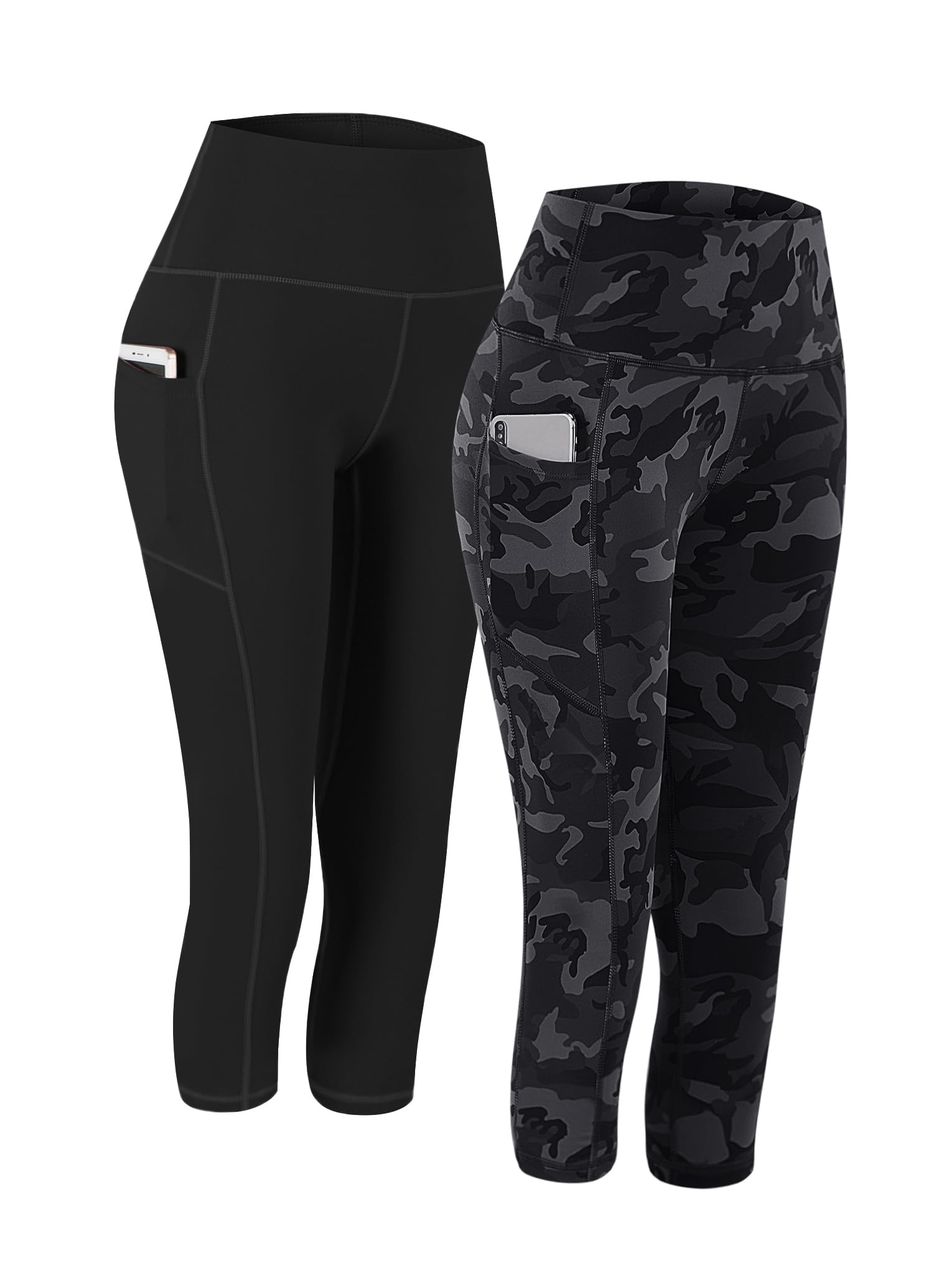 Fengbay 2 Pack High Waist Yoga Pants with Pockets, Tummy Control Workout Running Yoga Leggings for Women