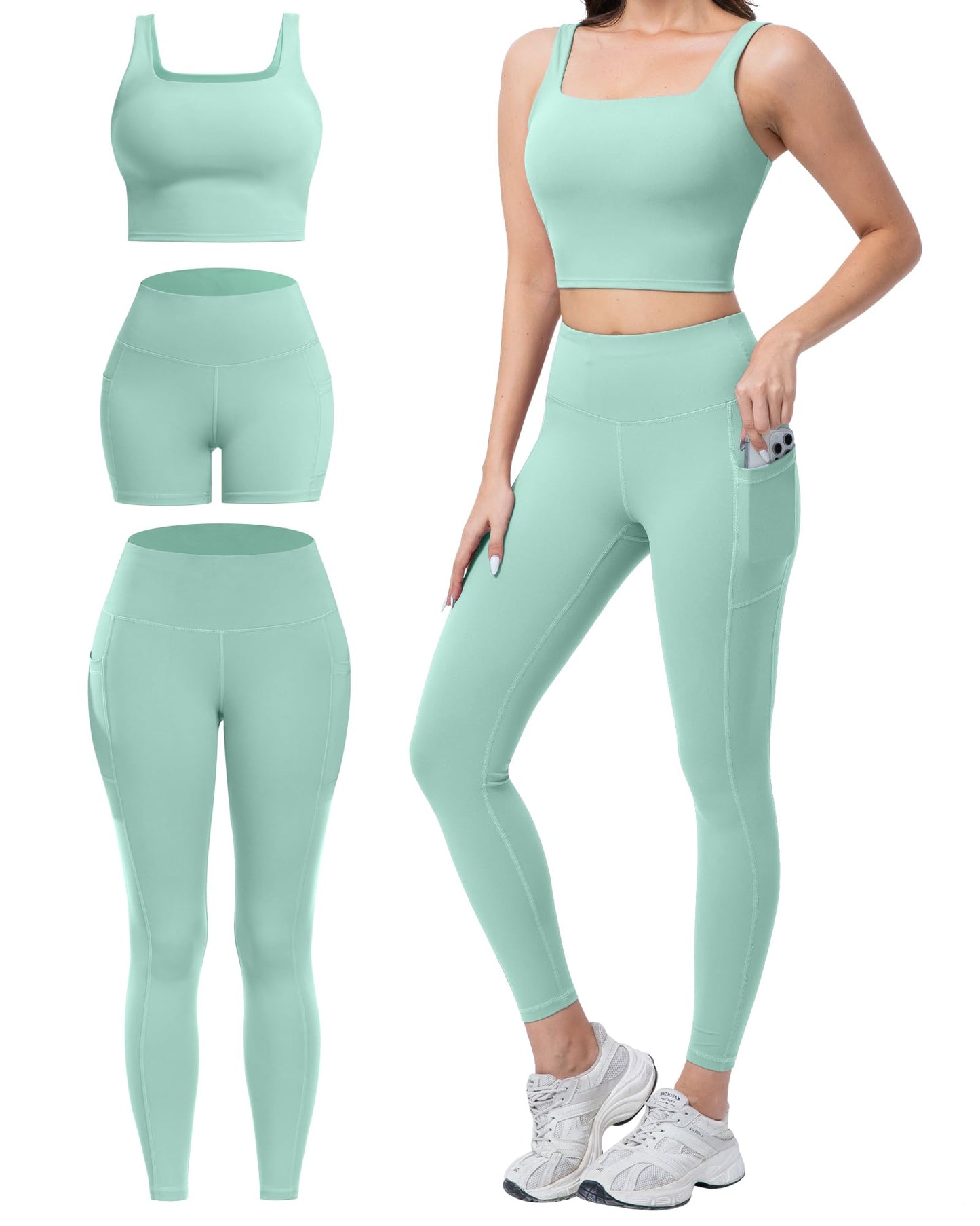 Women's 3 Piece Workout Set Leggings Shorts & Sports Bra