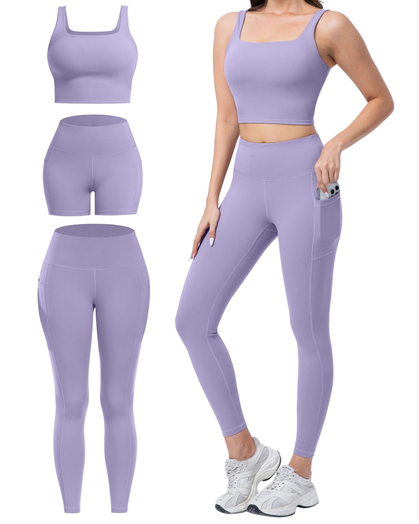 Women's 3 Piece Workout Set Leggings Shorts & Sports Bra