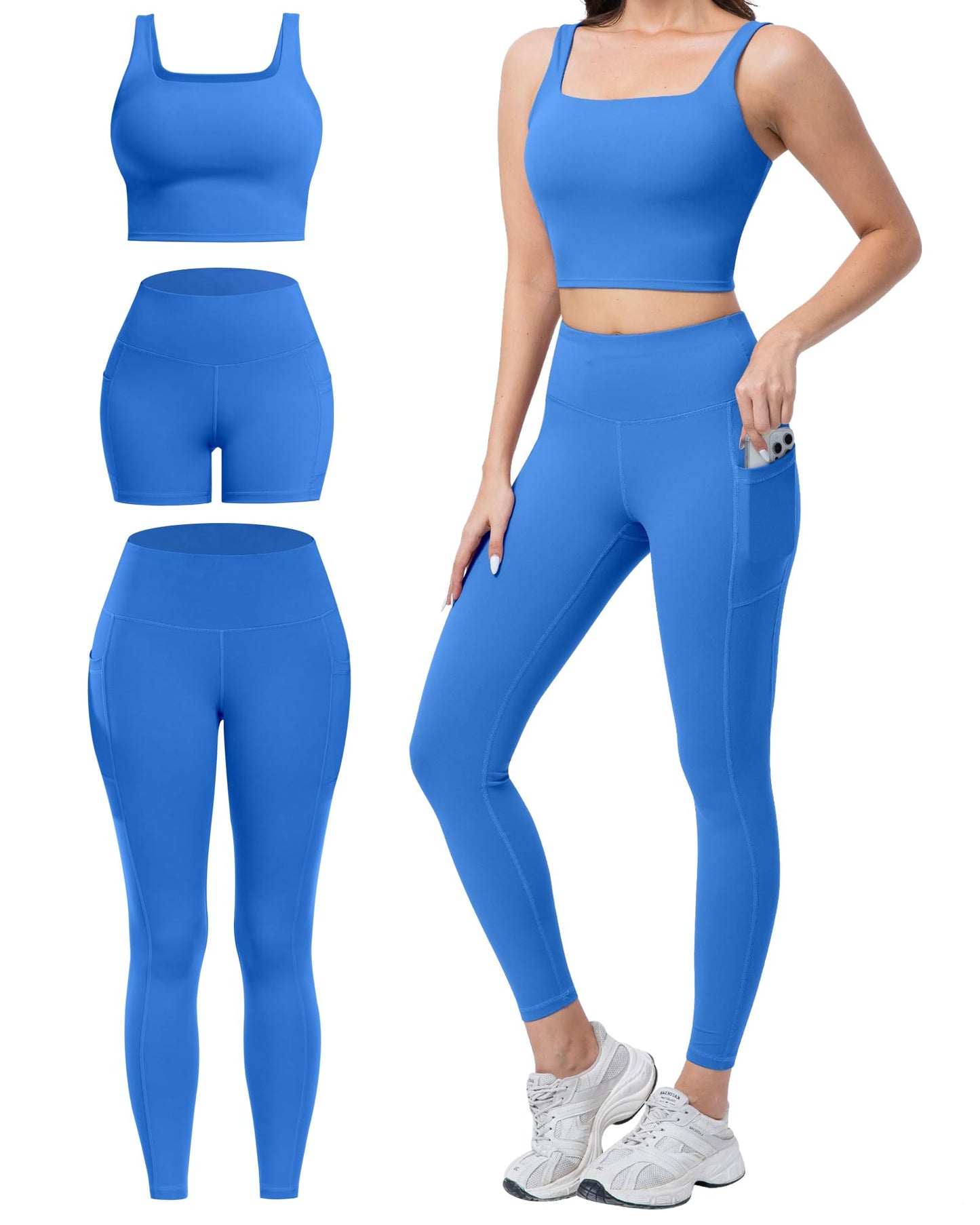 Women's 3 Piece Workout Set Leggings Shorts & Sports Bra
