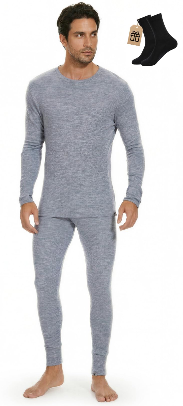 MERINNOVATION Merino Wool Base Layer Set for Men 100% Merino Wool Pajamas Set Thermal Sleep PJS Lite - Midweight Top, Bottom