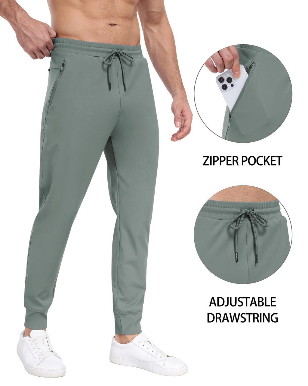 Men's 3 Pack Workout Jogger Pants with Zipper Pockets