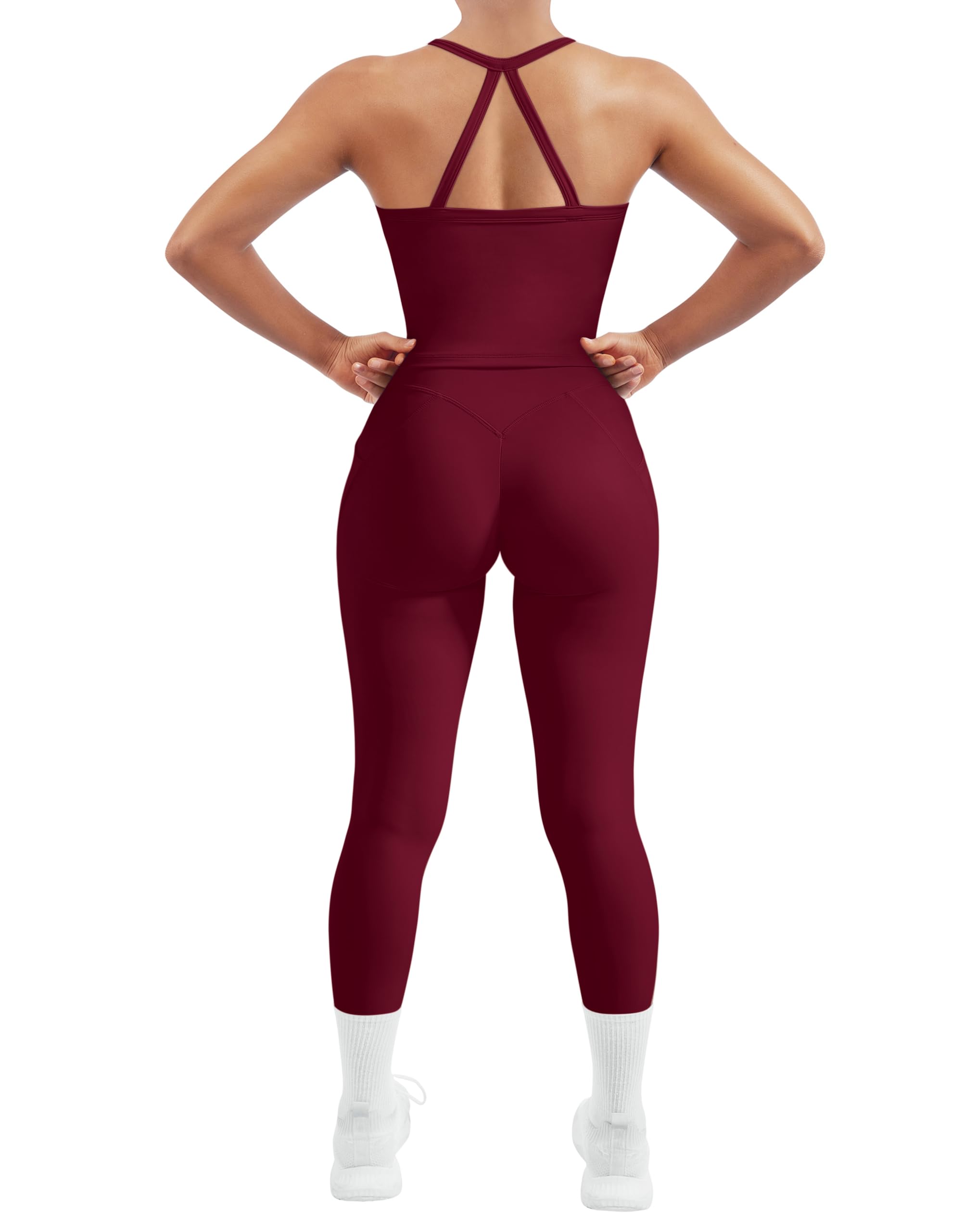 SUUKSESS Women 2 Piece Workout Sets Compression Tummy Control Leggings with Pockets Halter Built in Bra Tank Tops