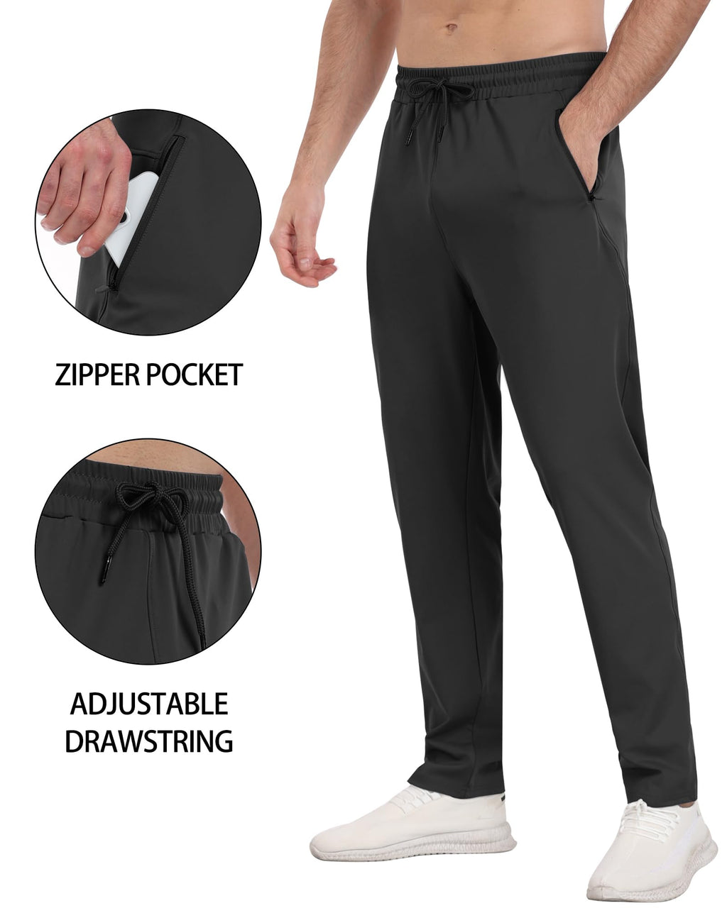 Men's 3 Pack Athletic Jogger Pants with Zipper Pockets