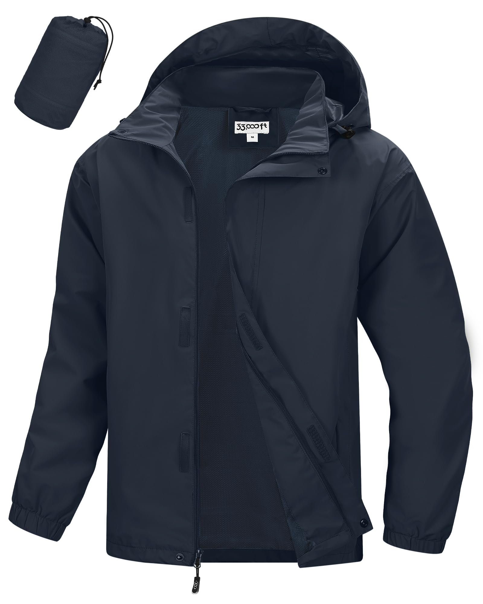 33,000ft Men's Packable Rain Jacket Waterproof Lightweight Raincoat Rain Shell with Hood for Outdoor Hiking Golf Travel