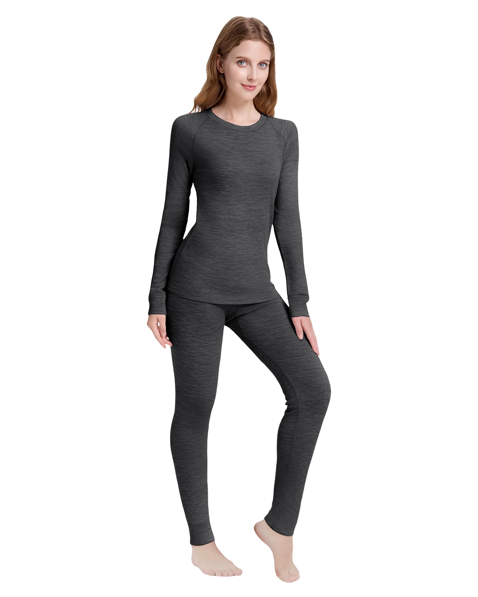 woolcano Women's 100% Merino Wool Base Layer Set - Active Thermal Underwear"