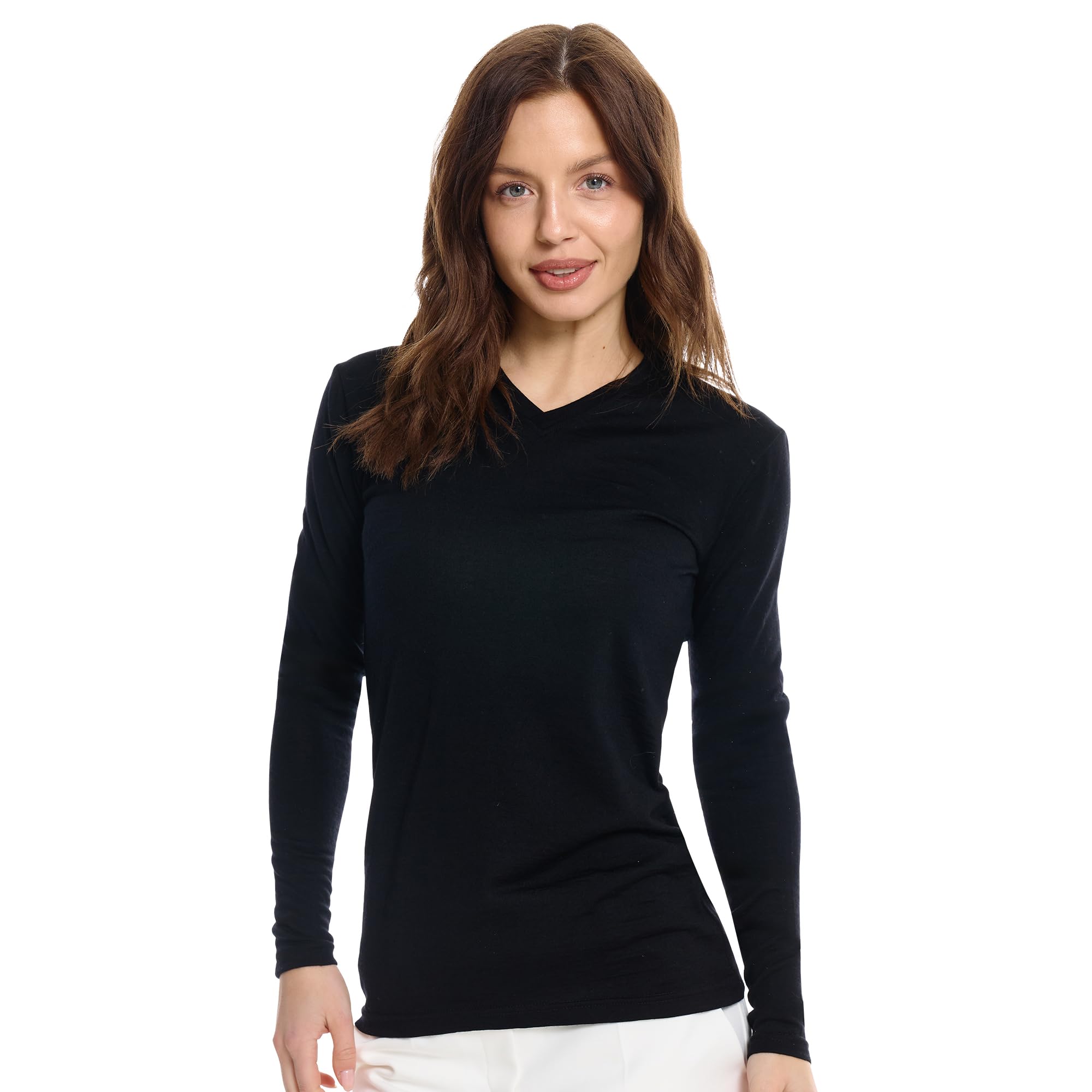 Merino Wool Base Layer Women - 100% Merino Wool Shirt Women Thermal Underwear Long Sleeve T-Shirt for Hiking