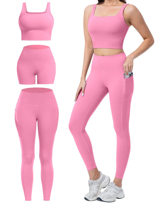 Women's 3 Piece Workout Set Leggings Shorts & Sports Bra