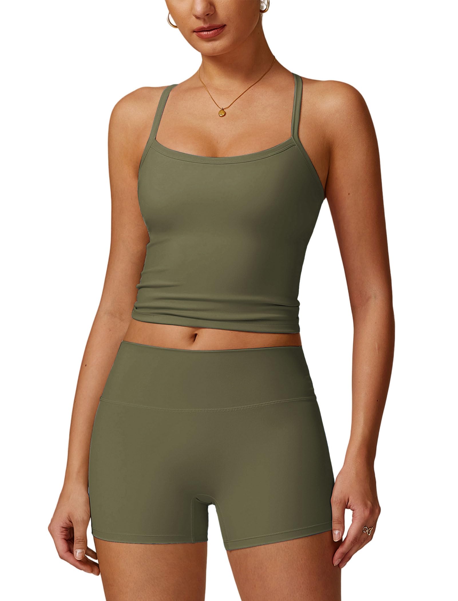 ABOCIW 2 Pieces Workout Sets for Women, Cross Back Tank Top Matching High Waist Biker Shorts, Gym Yoga Pilates Outfits