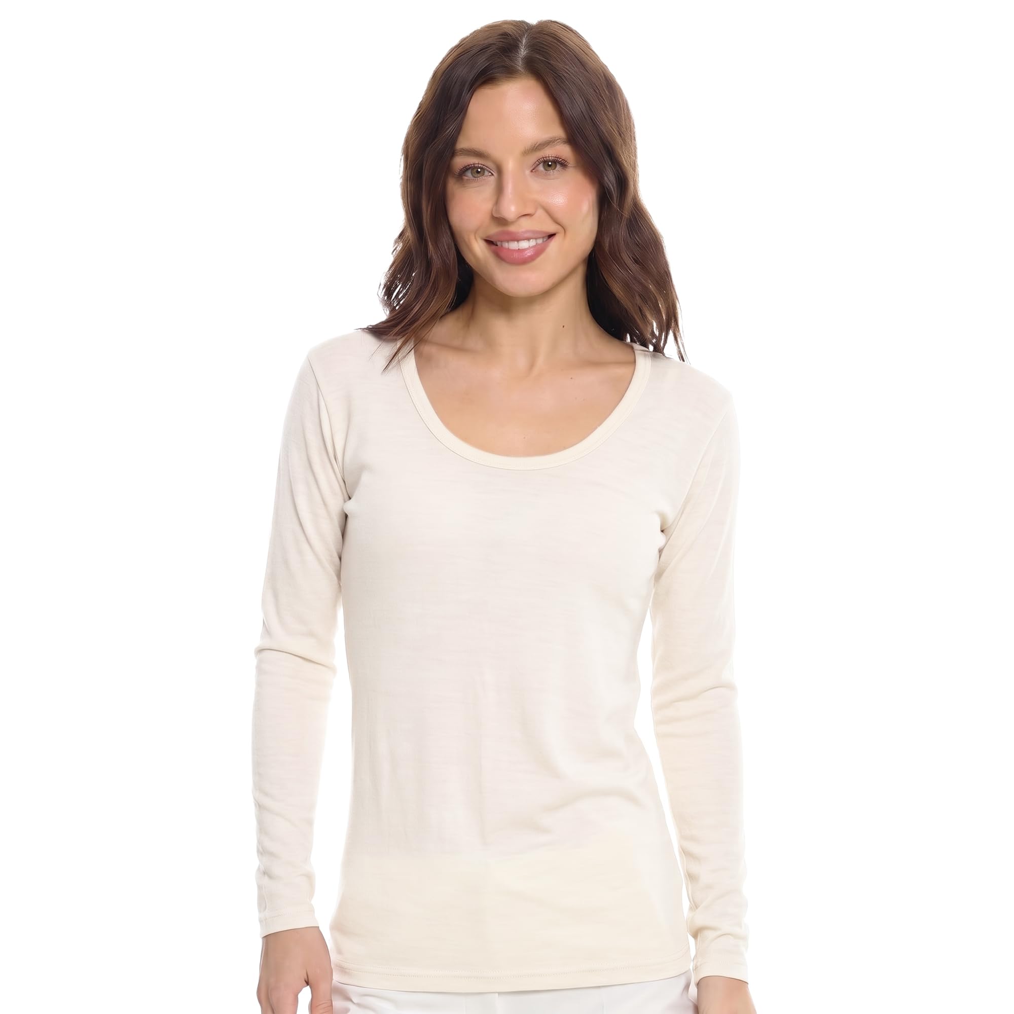 Merino Wool Base Layer Women - 100% Merino Wool Shirt Women Thermal Underwear Long Sleeve T-Shirt for Hiking