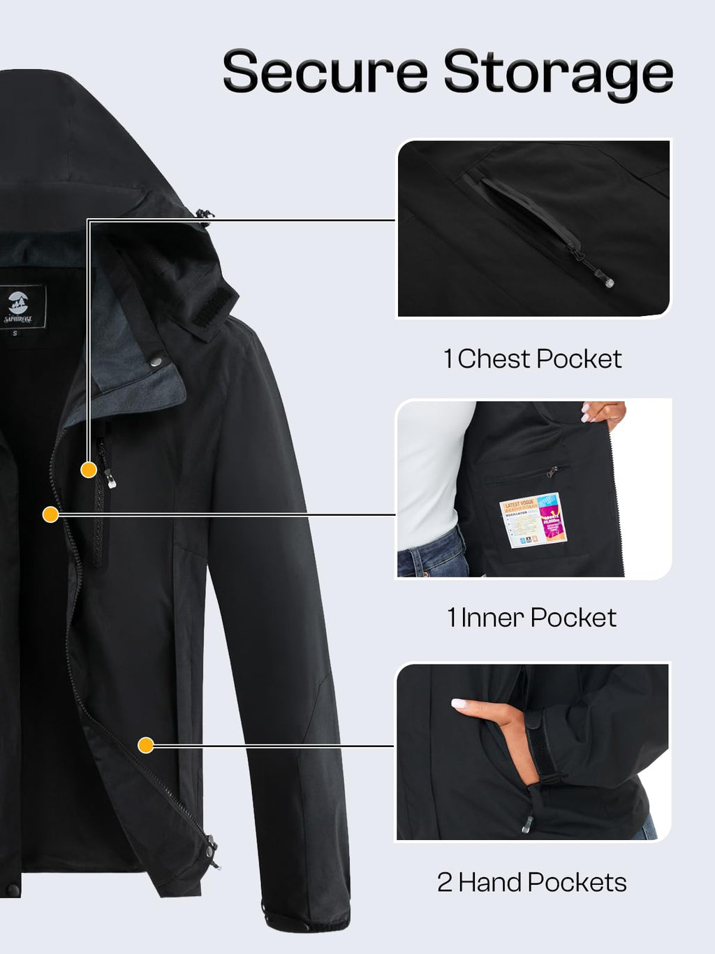Womens Waterproof Rain jacket Lightweight Raincoat with Removable Hood